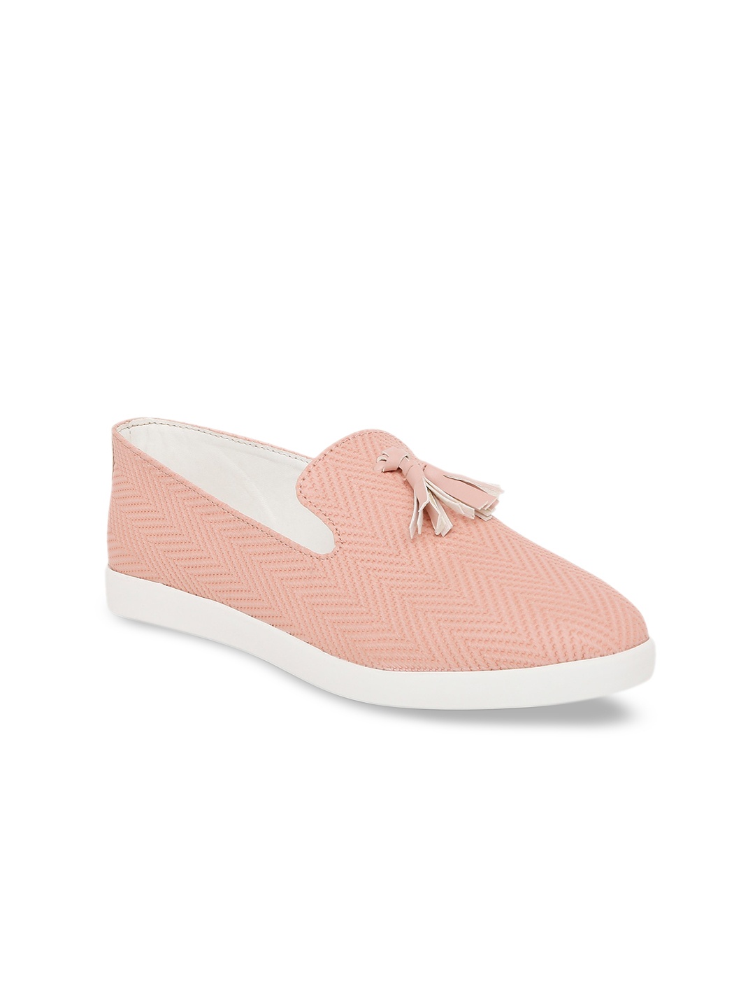 

People Women Peach-Coloured Woven Design Regular Slip-On Sneakers
