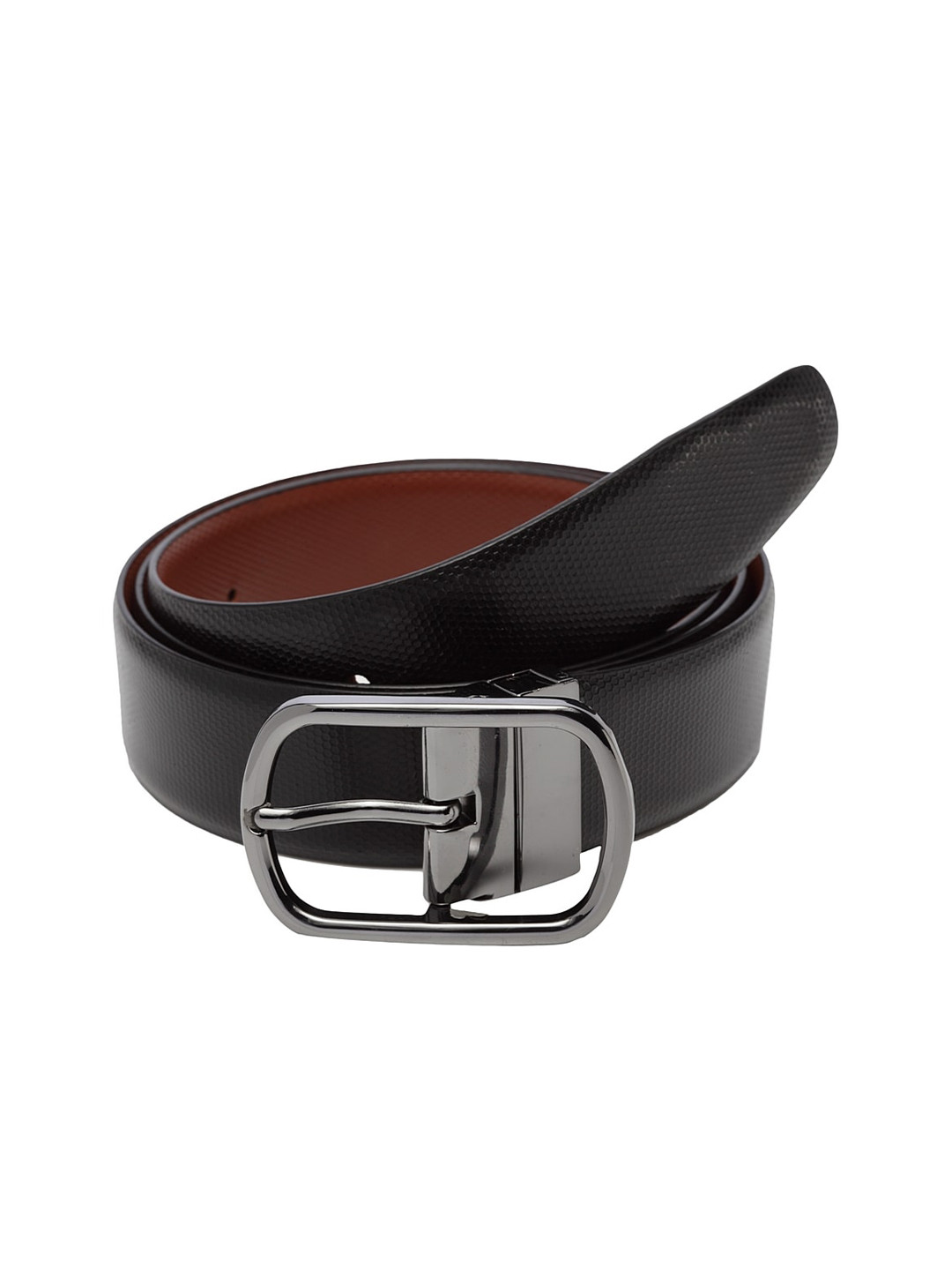 

WELBAWT Men Black & Brown Textured Leather Slim Reversible Belt