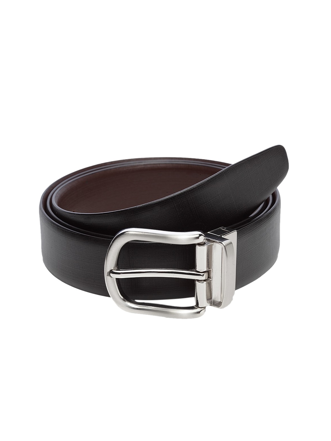 

WELBAWT Men Black & Brown Textured Leather Slim Reversible Belt