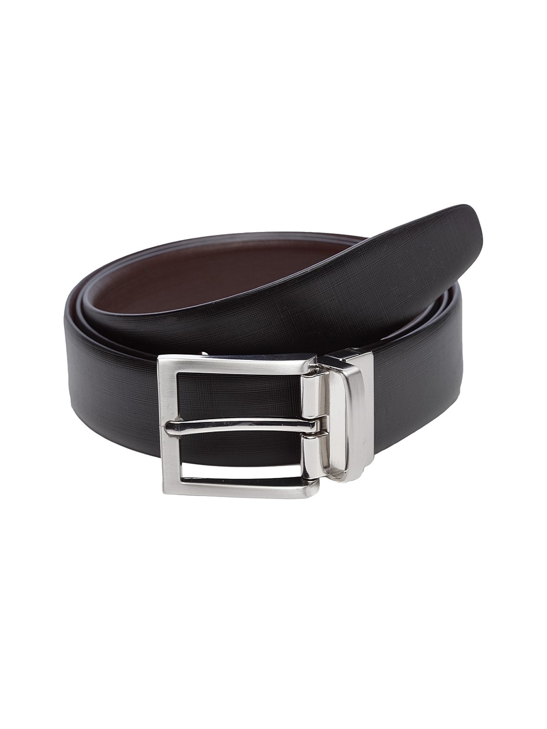 

WELBAWT Men Black & Brown Textured Leather Slim Reversible Belt