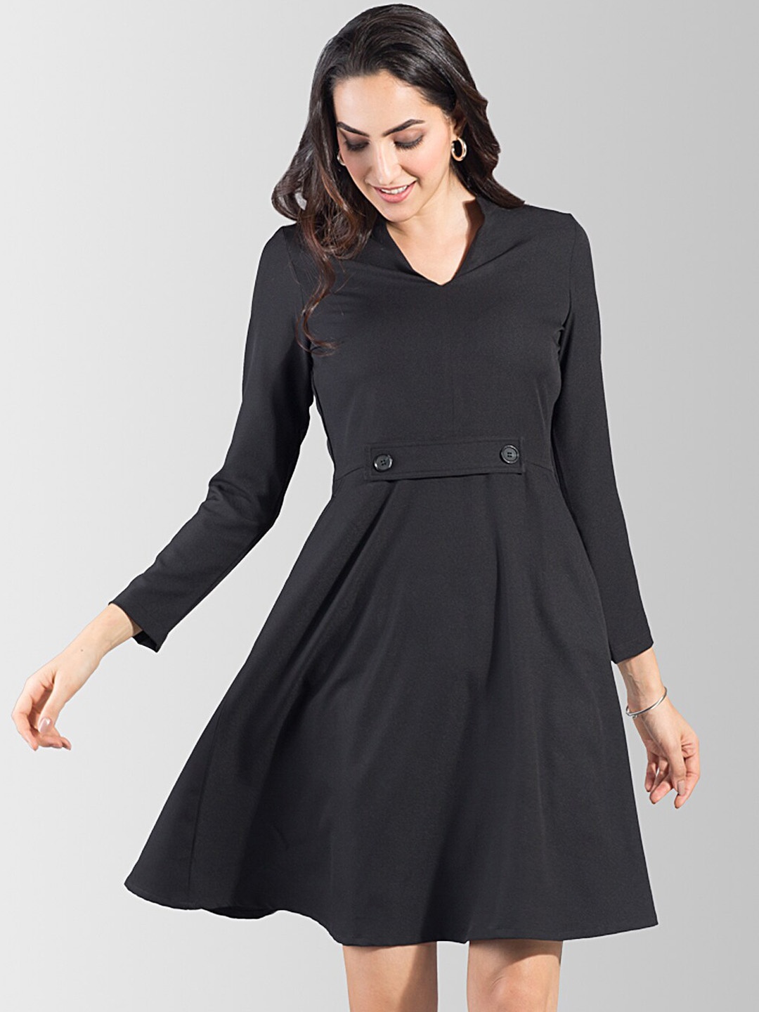 

FableStreet Women Black Solid Fit and Flare Dress