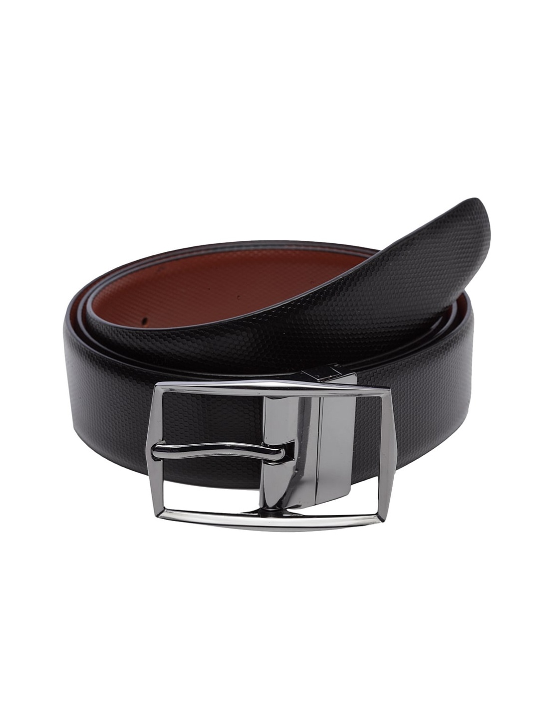 

WELBAWT Men Black & Brown Textured Leather Slim Reversible Belt