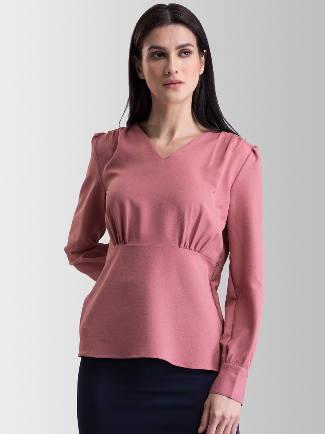 

FableStreet Pink Cinched Waist Top
