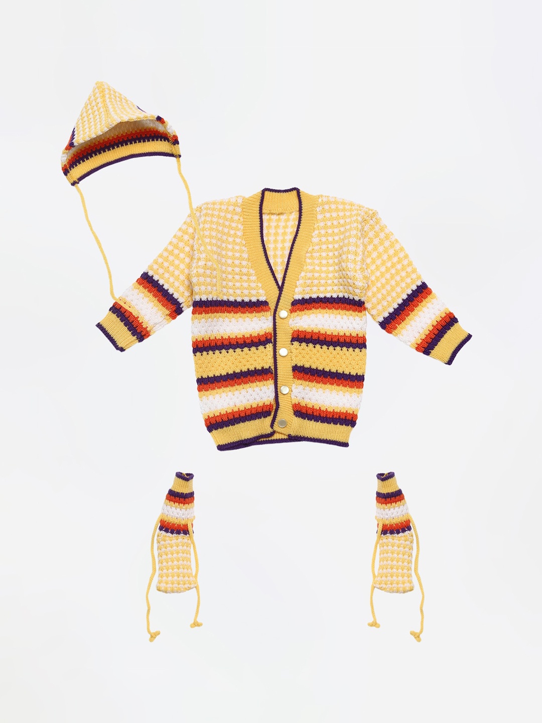 

FABNEST Unisex Kids Yellow Striped Front-Open Sweater