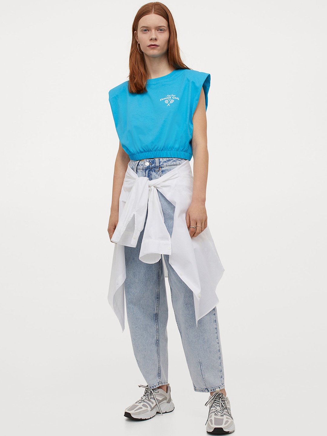 

H&M Women Turquoise Blue Solid Cropped top