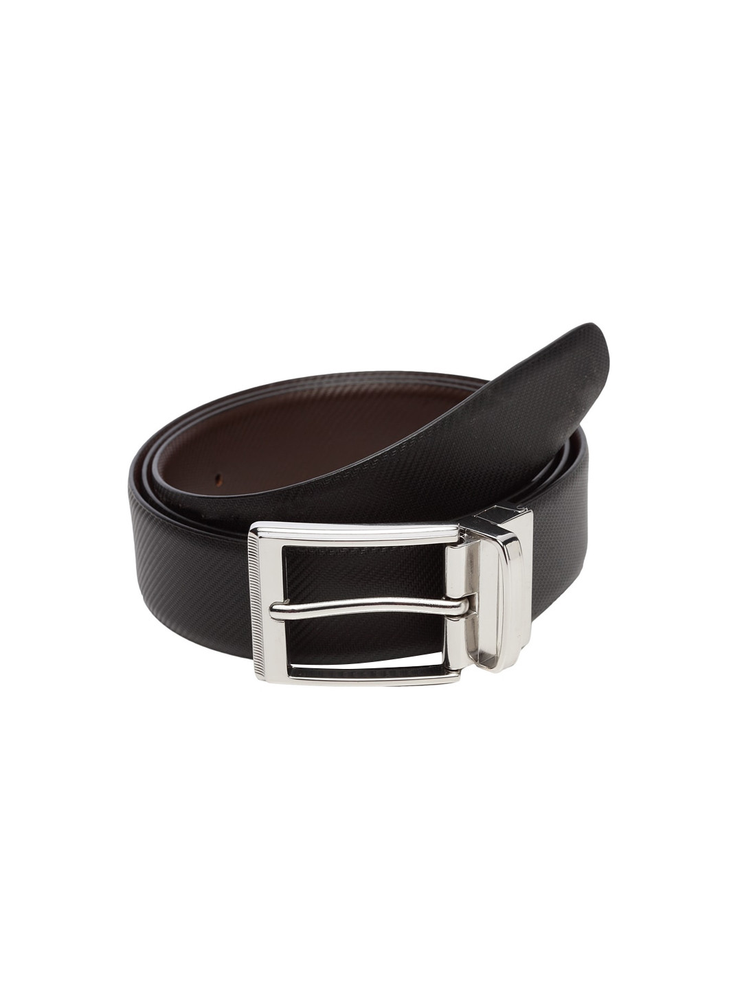 

WELBAWT Men Black & Brown Textured Leather Slim Reversible Belt