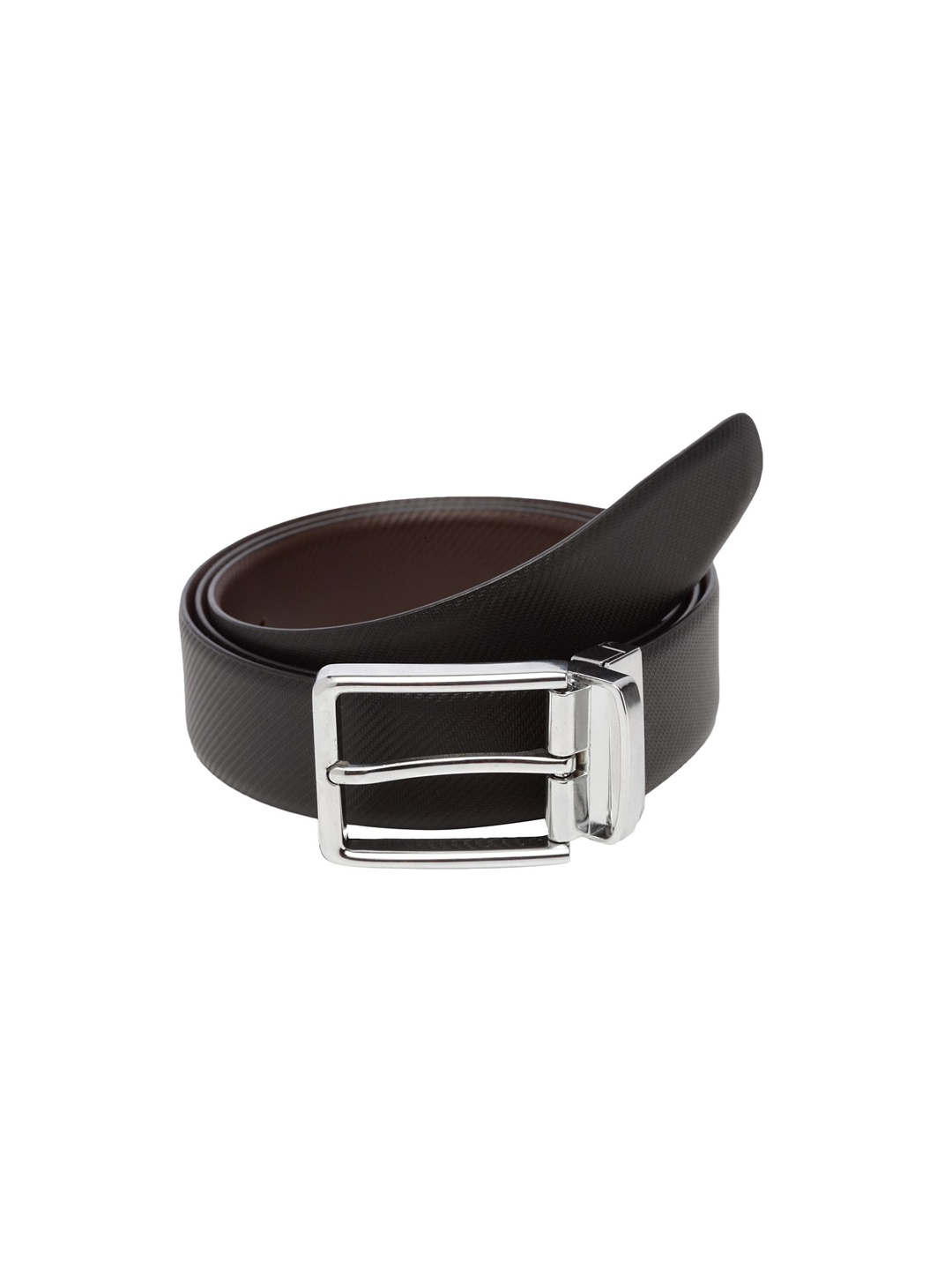 

WELBAWT Men Black & Brown Textured Leather Slim Reversible Belt