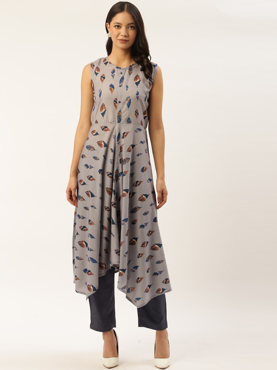 

shiloh Women Grey Geometric Printed Kurta