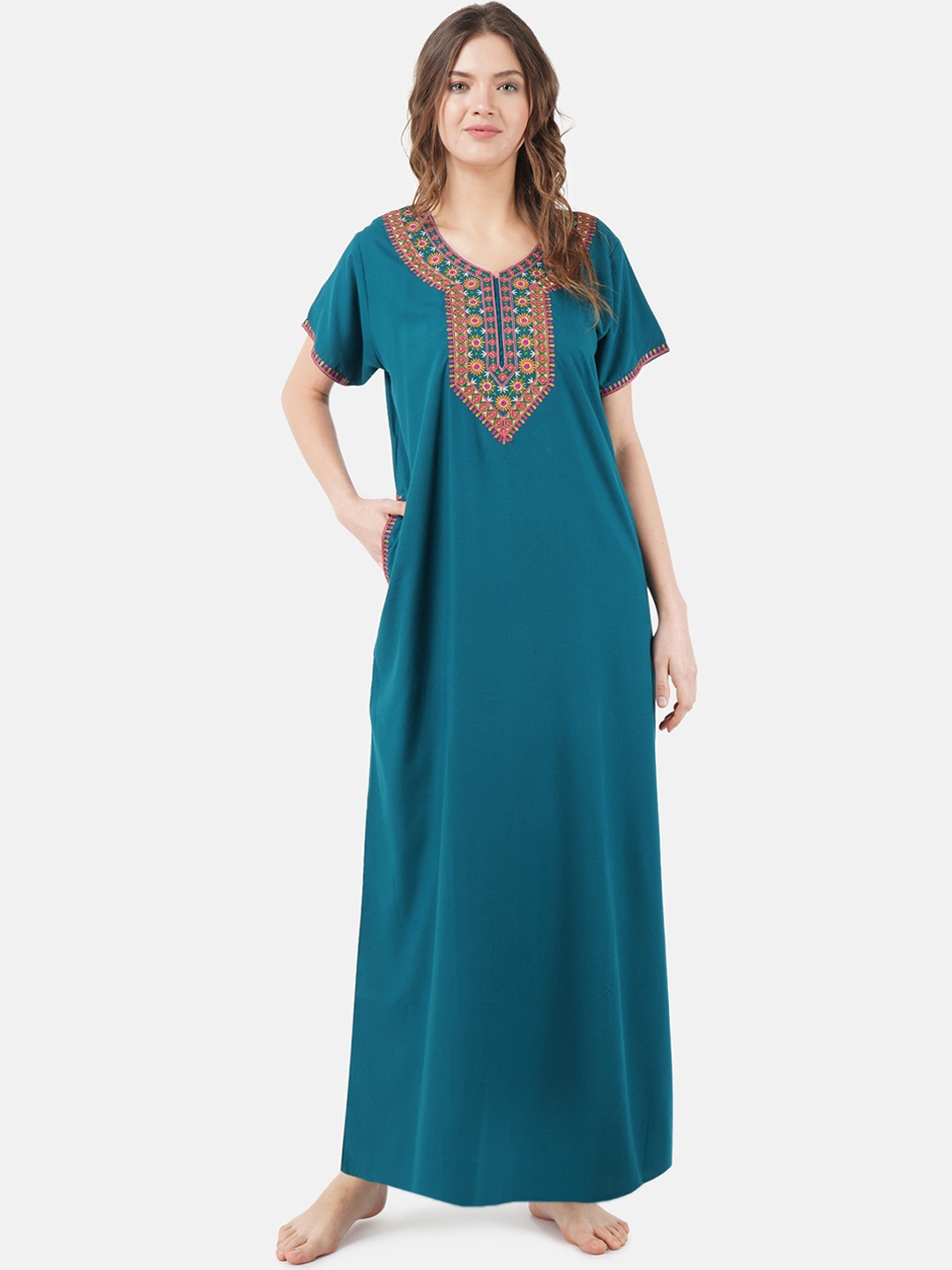 

KOI SLEEPWEAR Blue Embroidered Cotton Nightdress
