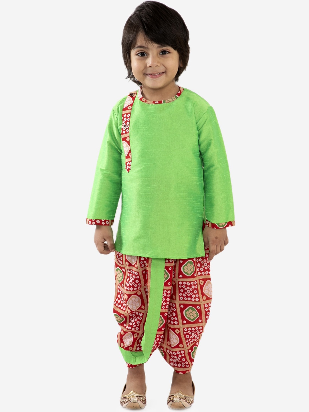 

KID1 Boys Green & Red Solid Kurta with Dhoti Pants & Dupatta