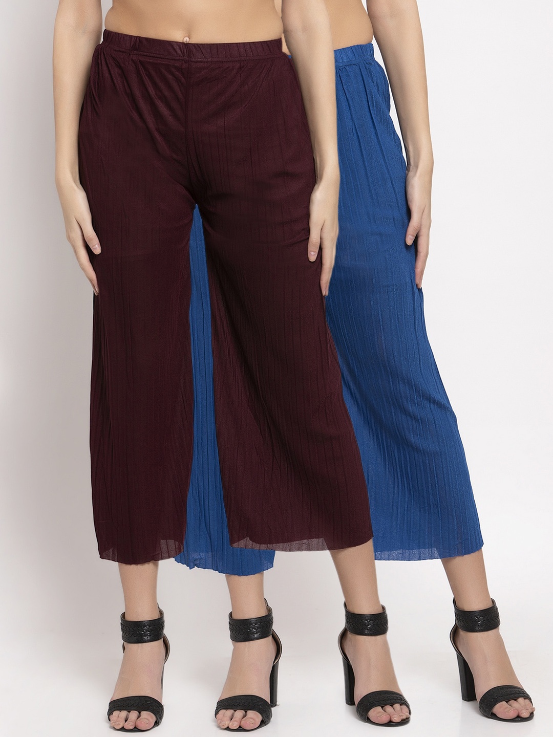 

KLOTTHE Women Pack of 2 Solid Wide Leg Palazzos, Blue