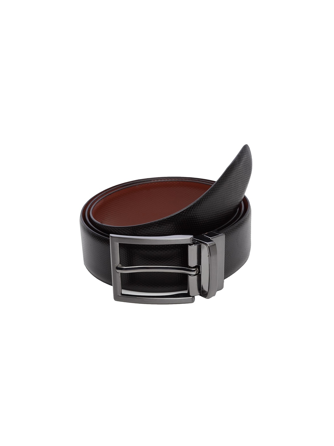 

WELBAWT Men Black & Brown Textured Leather Slim Reversible Belt