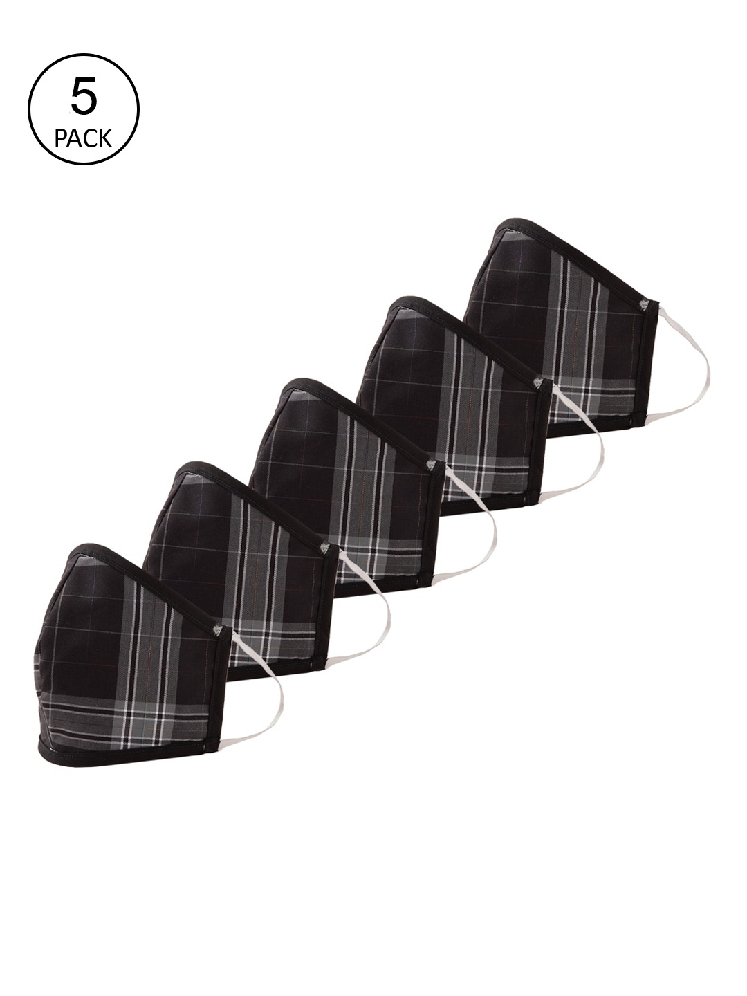

LEMON SOUK Pack Of 5 Checked 2-Ply Cloth Masks, Black