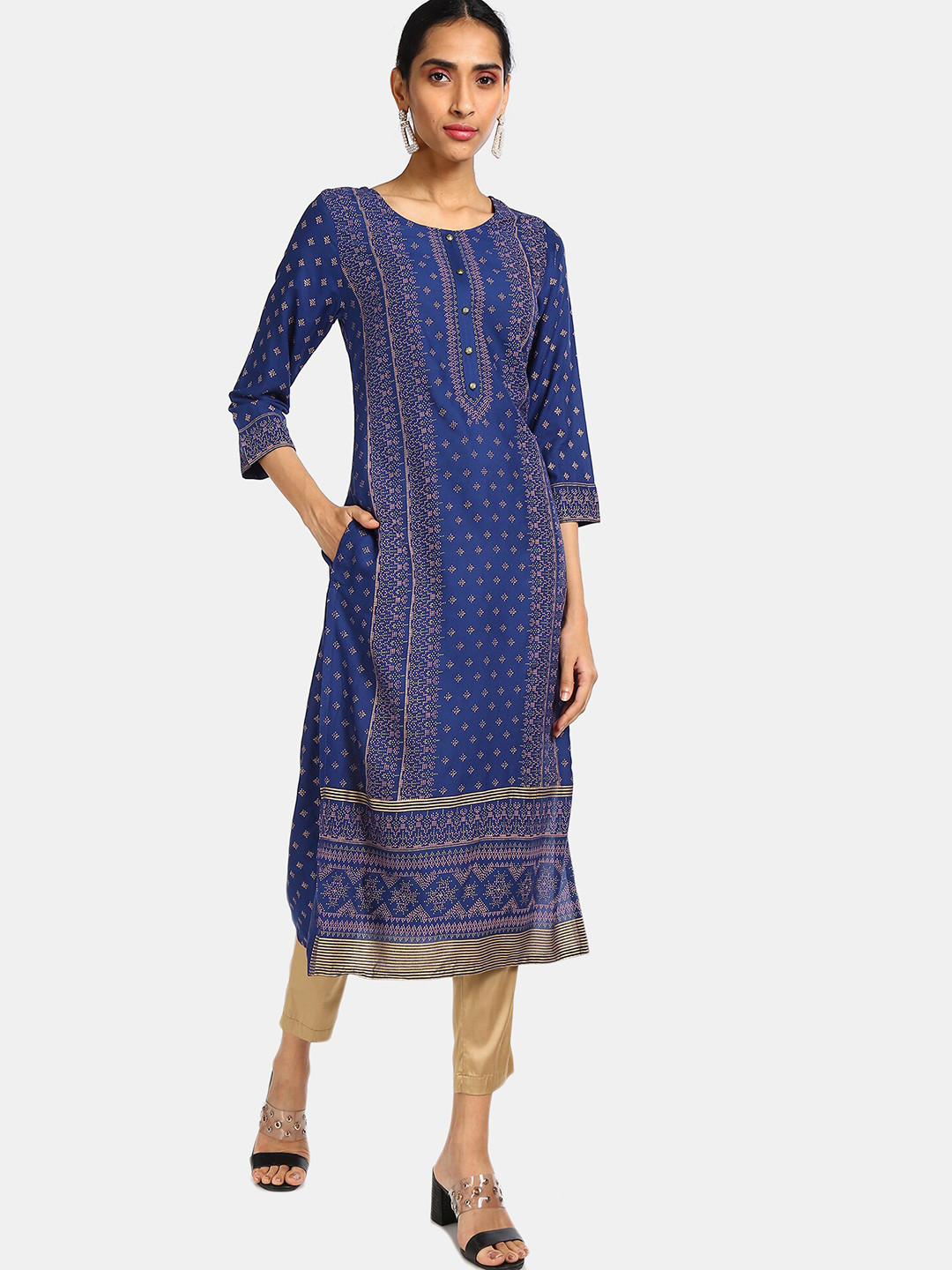 

Karigari Women Blue Geometric Printed Kurta