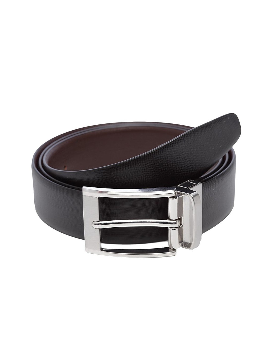 

WELBAWT Men Black & Brown Textured Leather Slim Reversible Belt