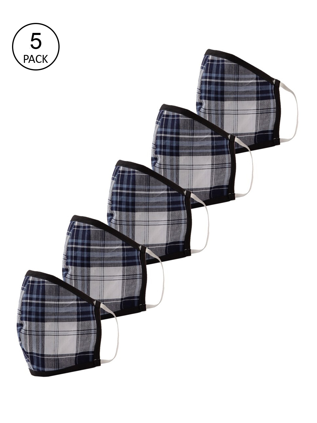 

LEMON SOUK Unisex Pack Of 5 Blue & White Checked 2-Ply Reusable Cloth Masks