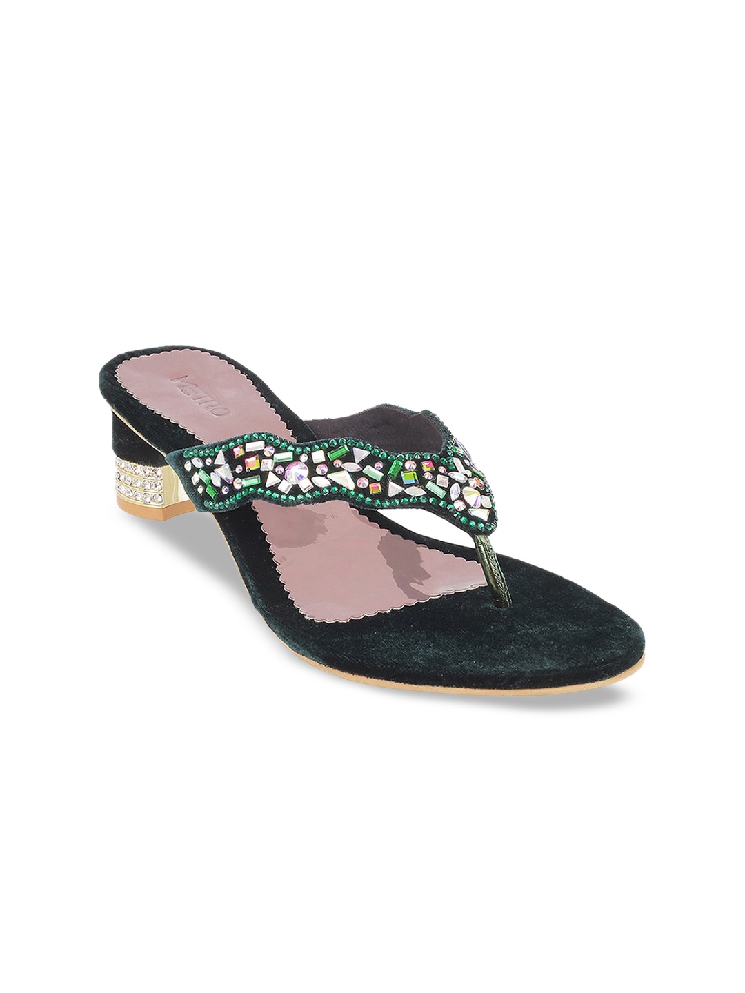 

Metro Women Green & White Embellished Block Heels