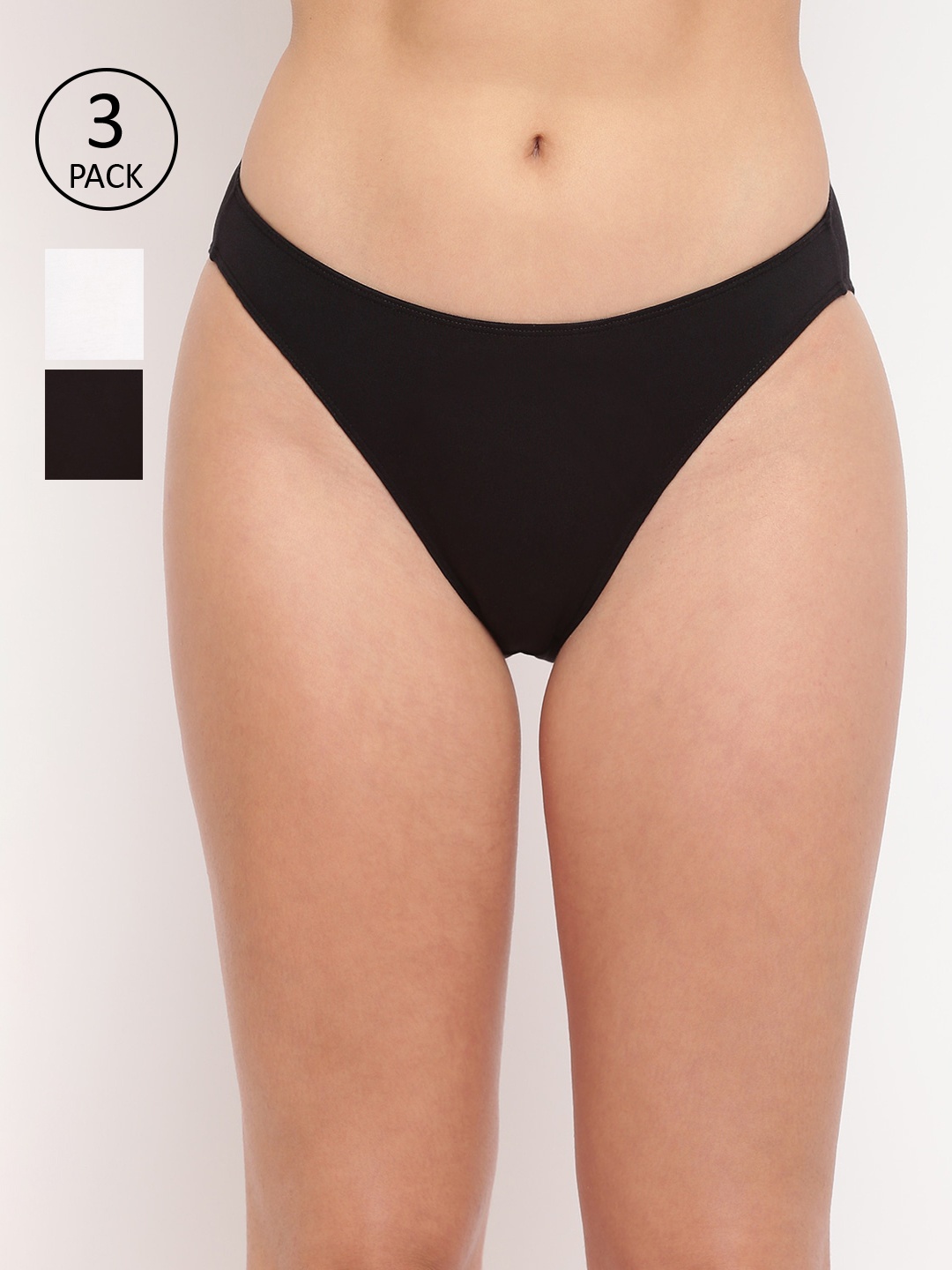 

BASIICS by La Intimo Women Pack Of 3 Solid Glamo Rise Bikini Briefs HL11, Black