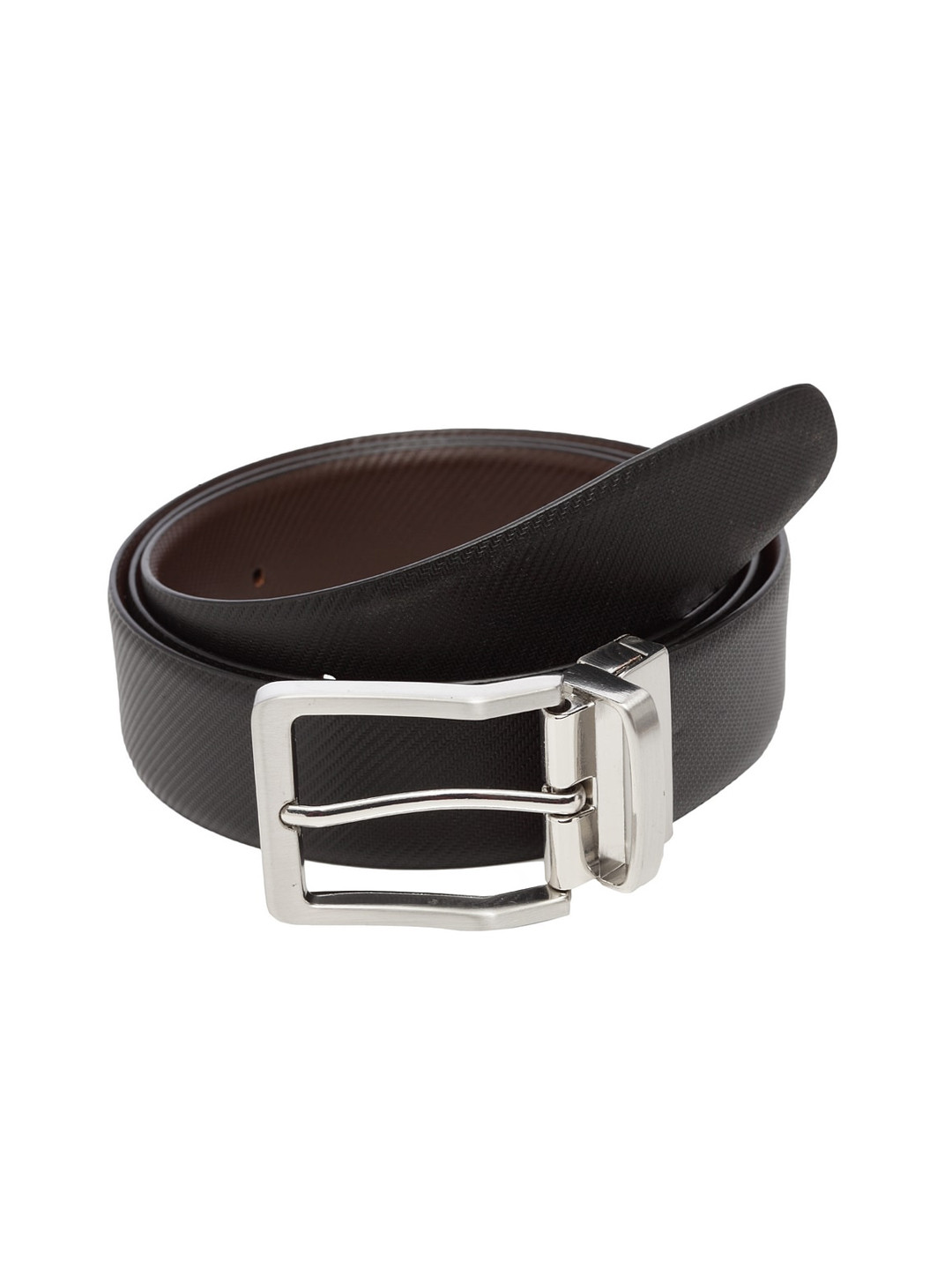 

WELBAWT Men Black & Brown Textured Leather Slim Reversible Belt