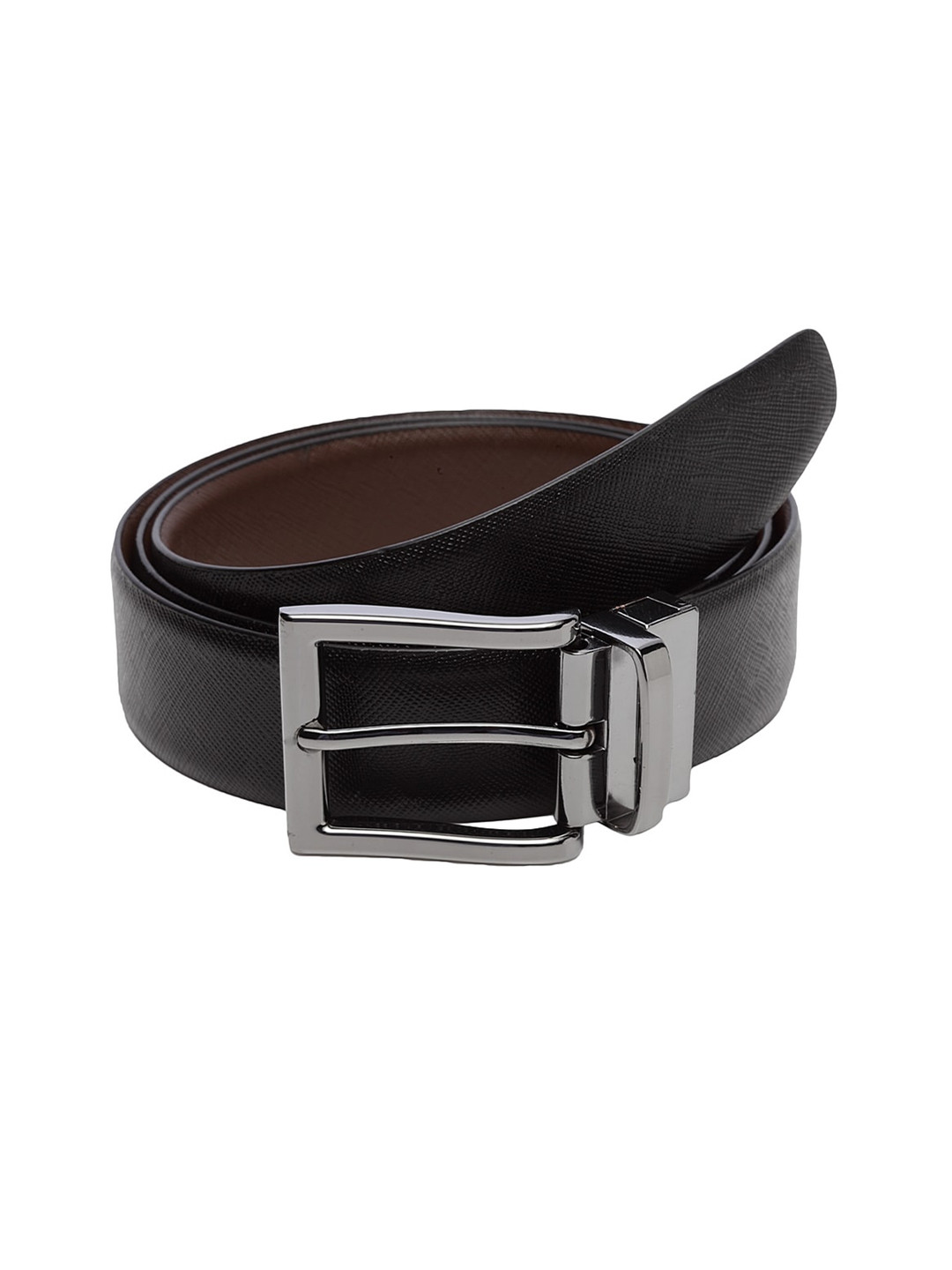 

WELBAWT Men Black & Brown Textured Leather Slim Reversible Belt