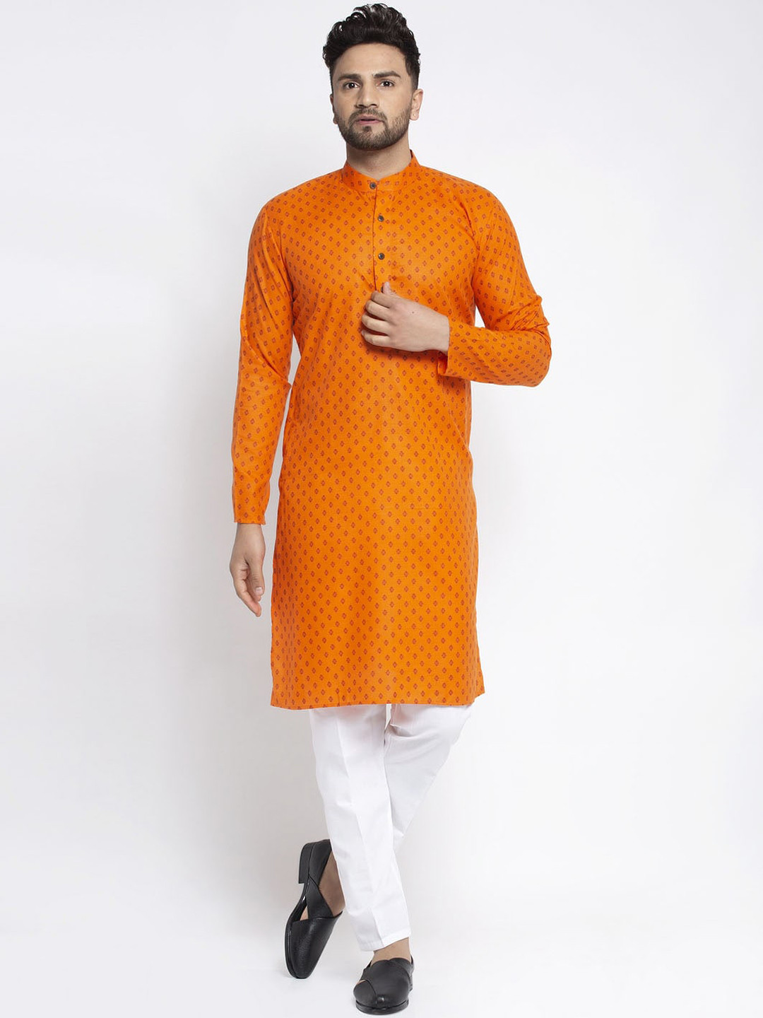 

Jompers Men Orange & White Printed Kurta with Pyjamas