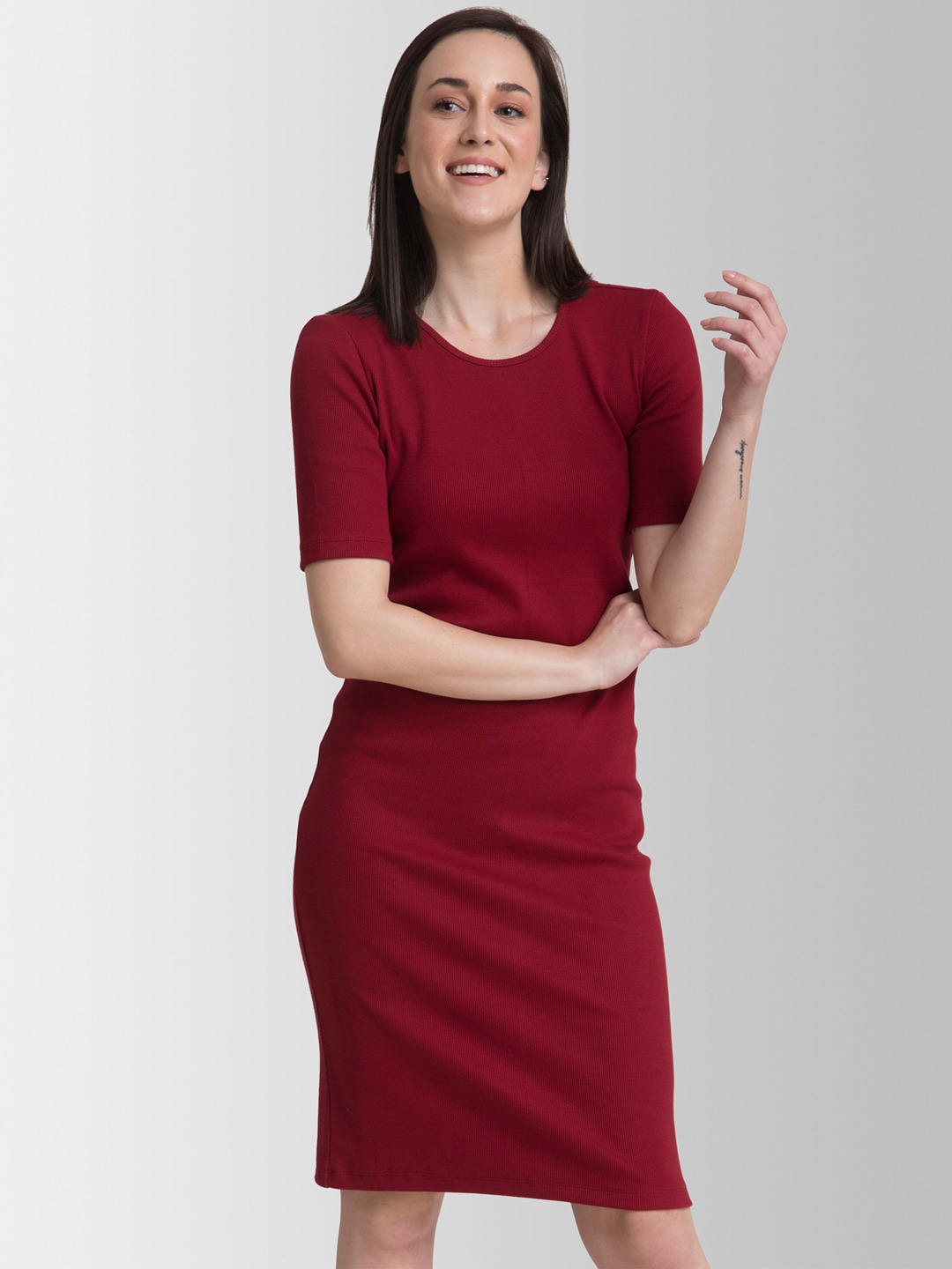

FableStreet LivIn Solid Sheath Dress, Maroon