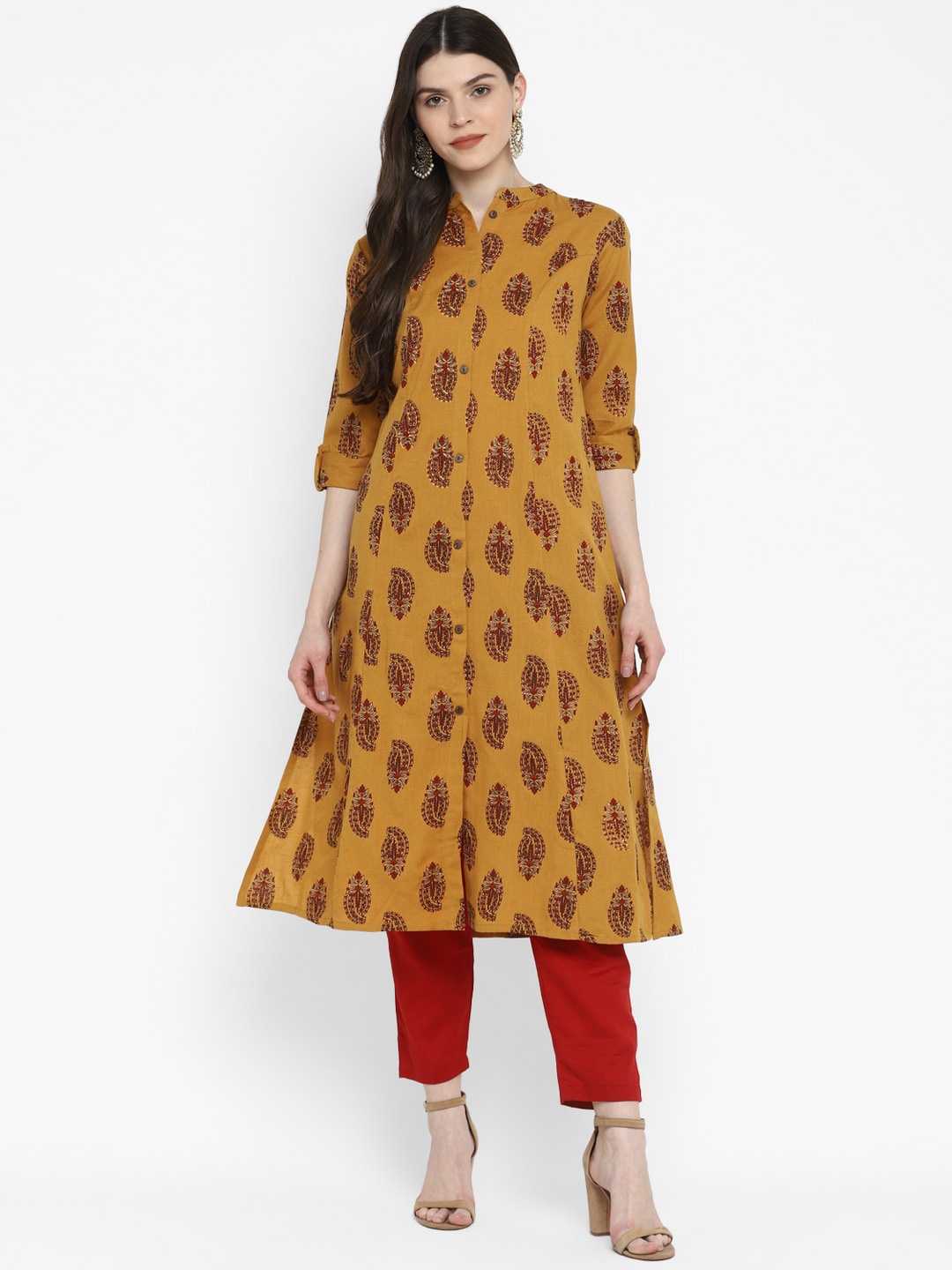 

Vbuyz Women Mustard Yellow Printed Kurta