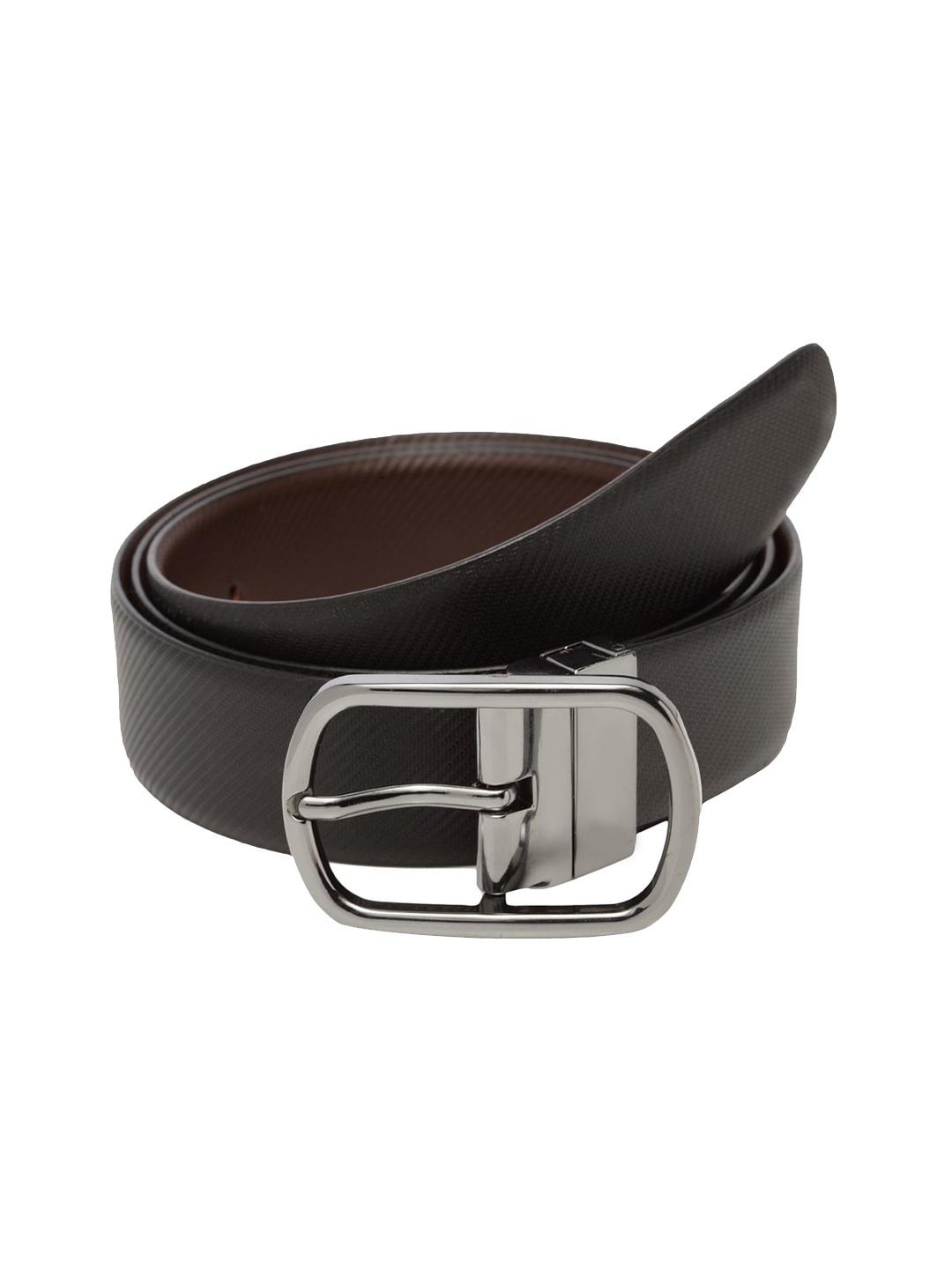 

WELBAWT Men Black & Brown Textured Leather Slim Reversible Belt