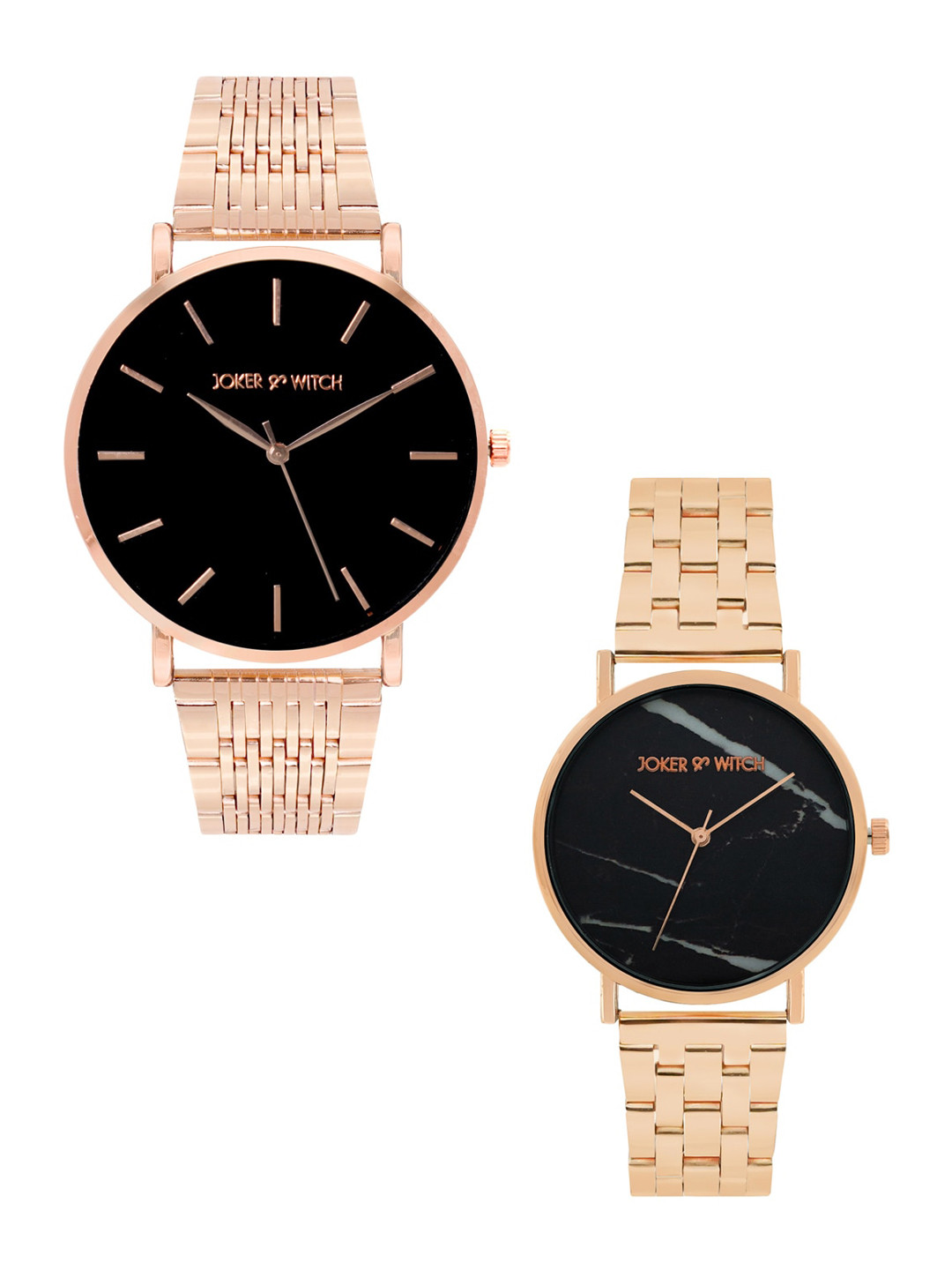 

JOKER & WITCH Unisex Black & Rose Gold-Toned Jack & Sally Couple Watch Gift Set JWCW209