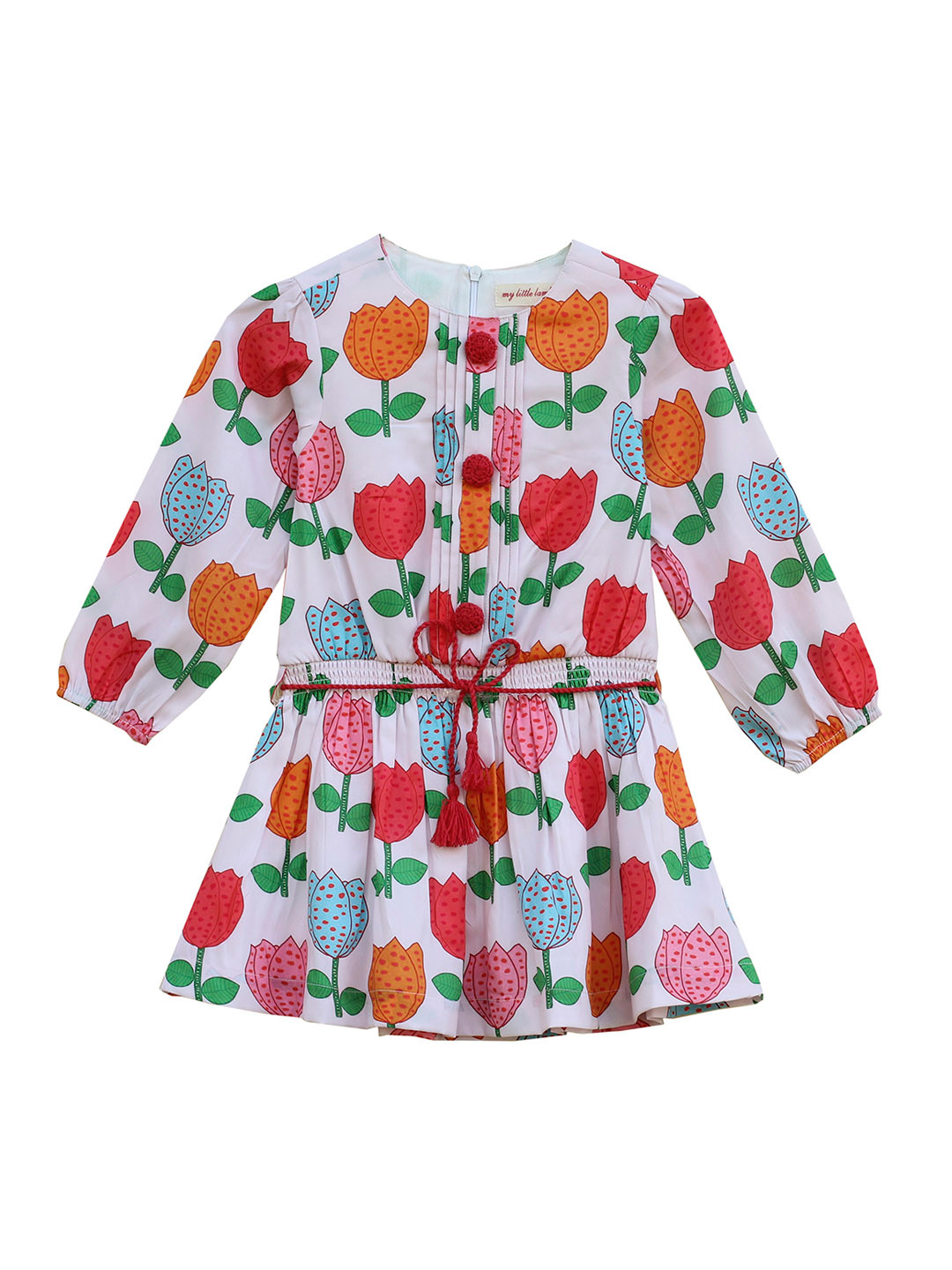 

My Little Lambs Girls White Floral Printed A-Line Dress