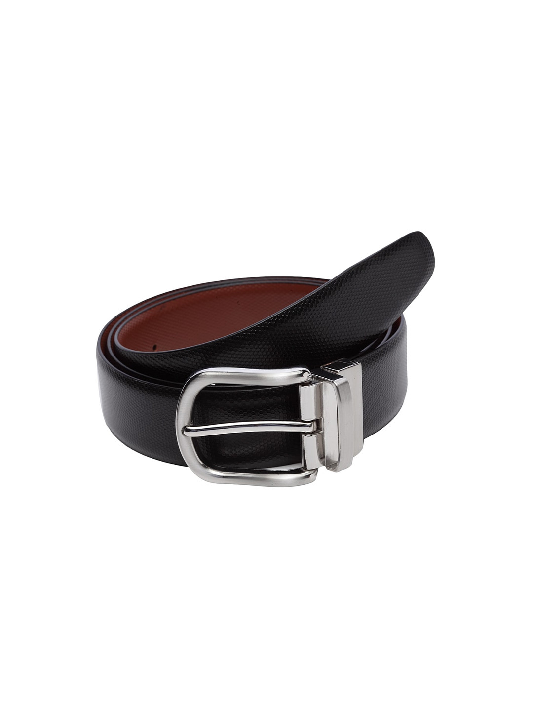 

WELBAWT Men Black & Brown Textured Leather Slim Reversible Belt