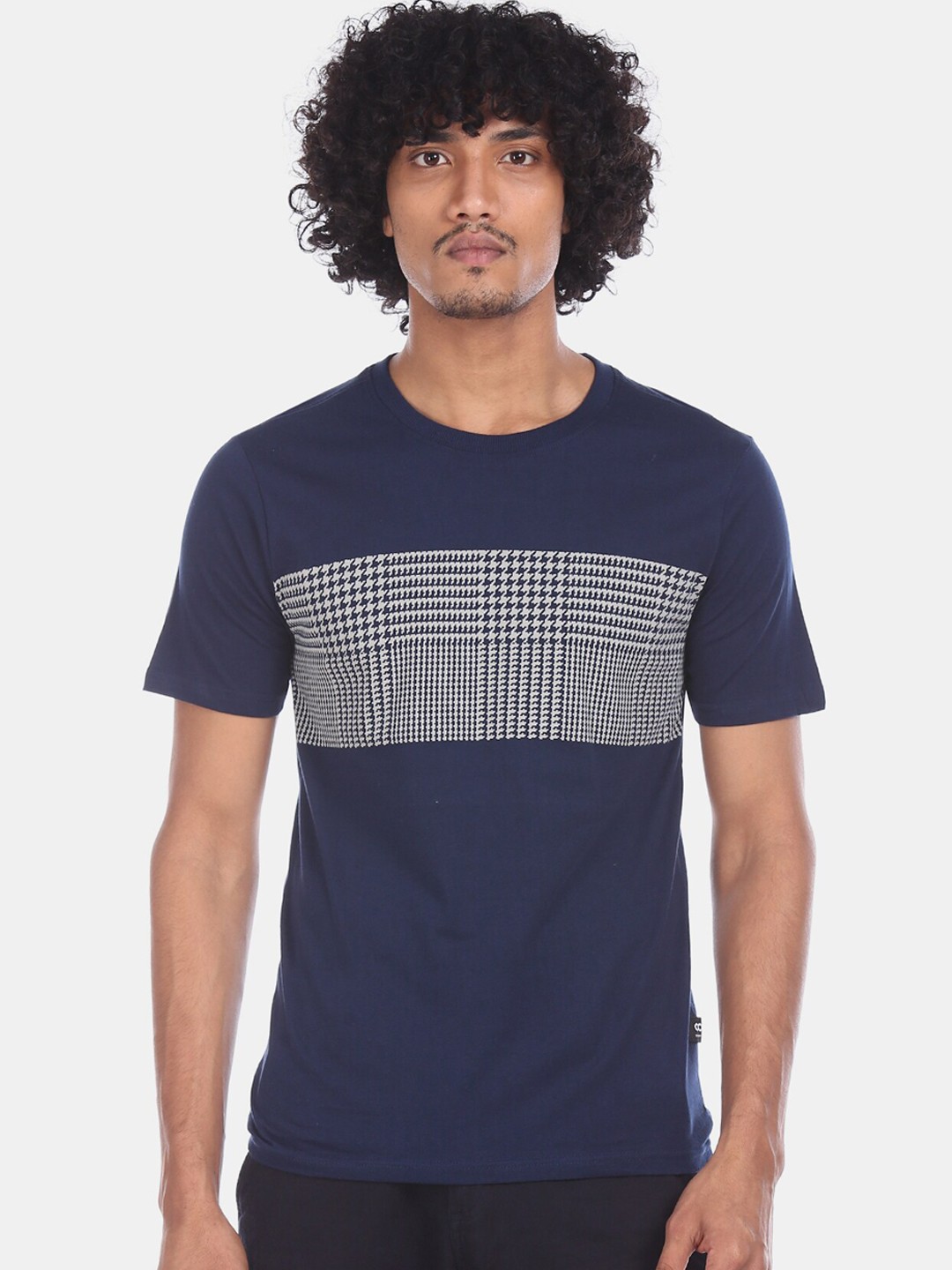 

Colt Men Blue Printed Round Neck Pure Cotton T-shirt