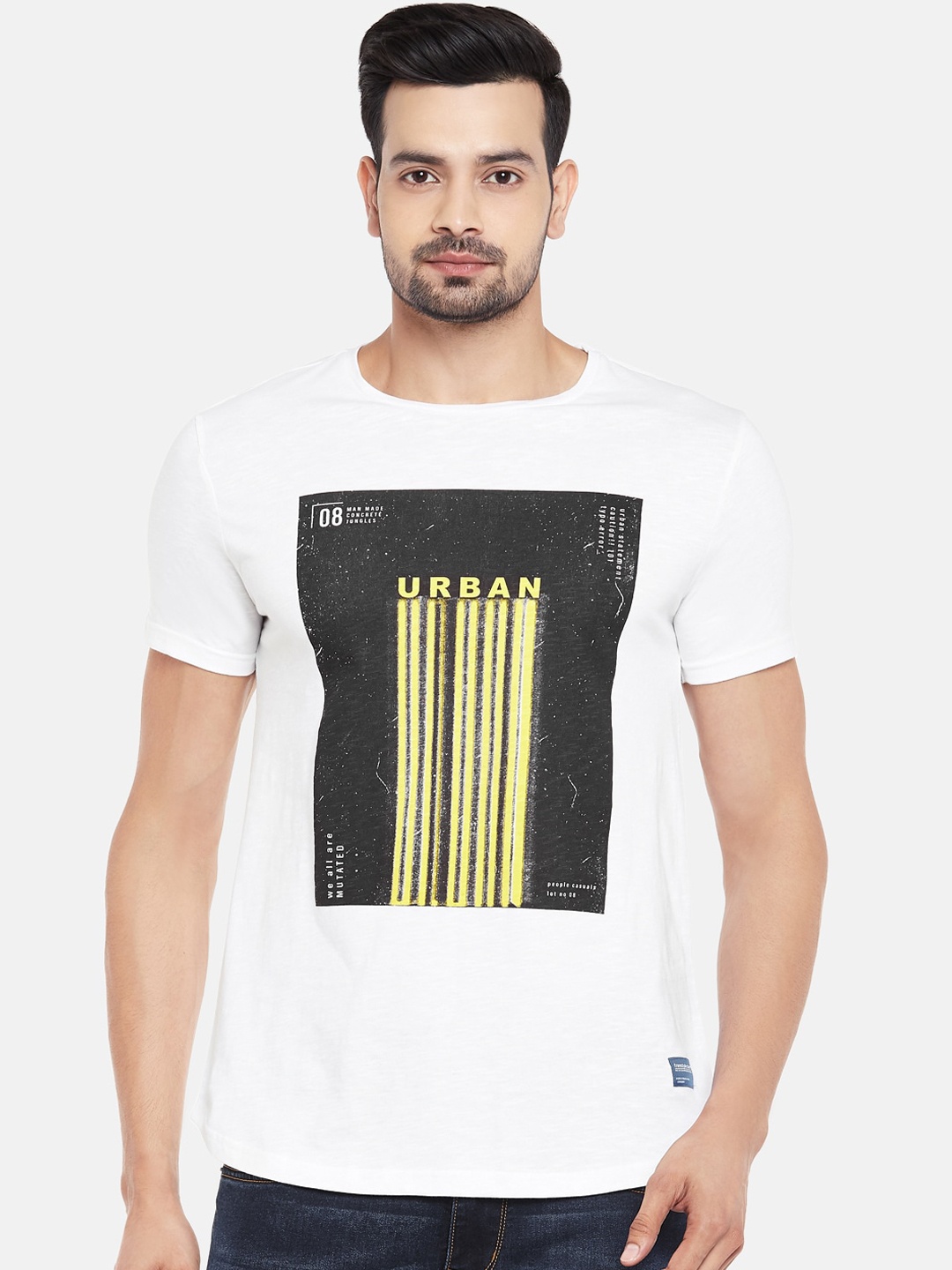 

People Men White Printed Round Neck T-shirt