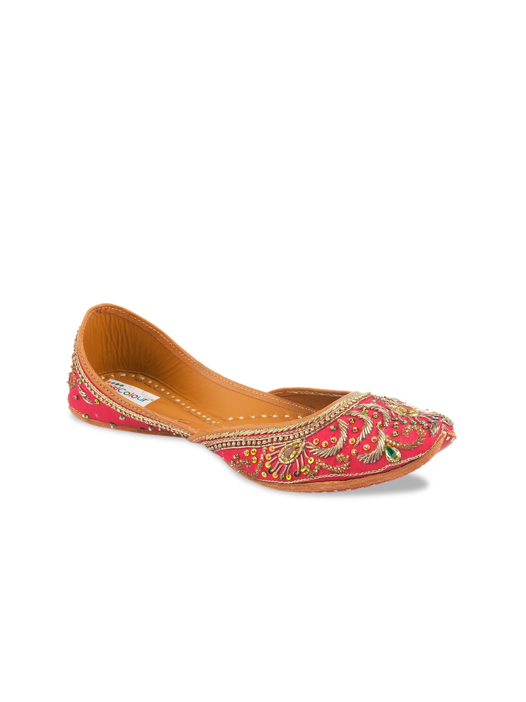 

DESI COLOUR Women Pink Embellished Leather Mojaris