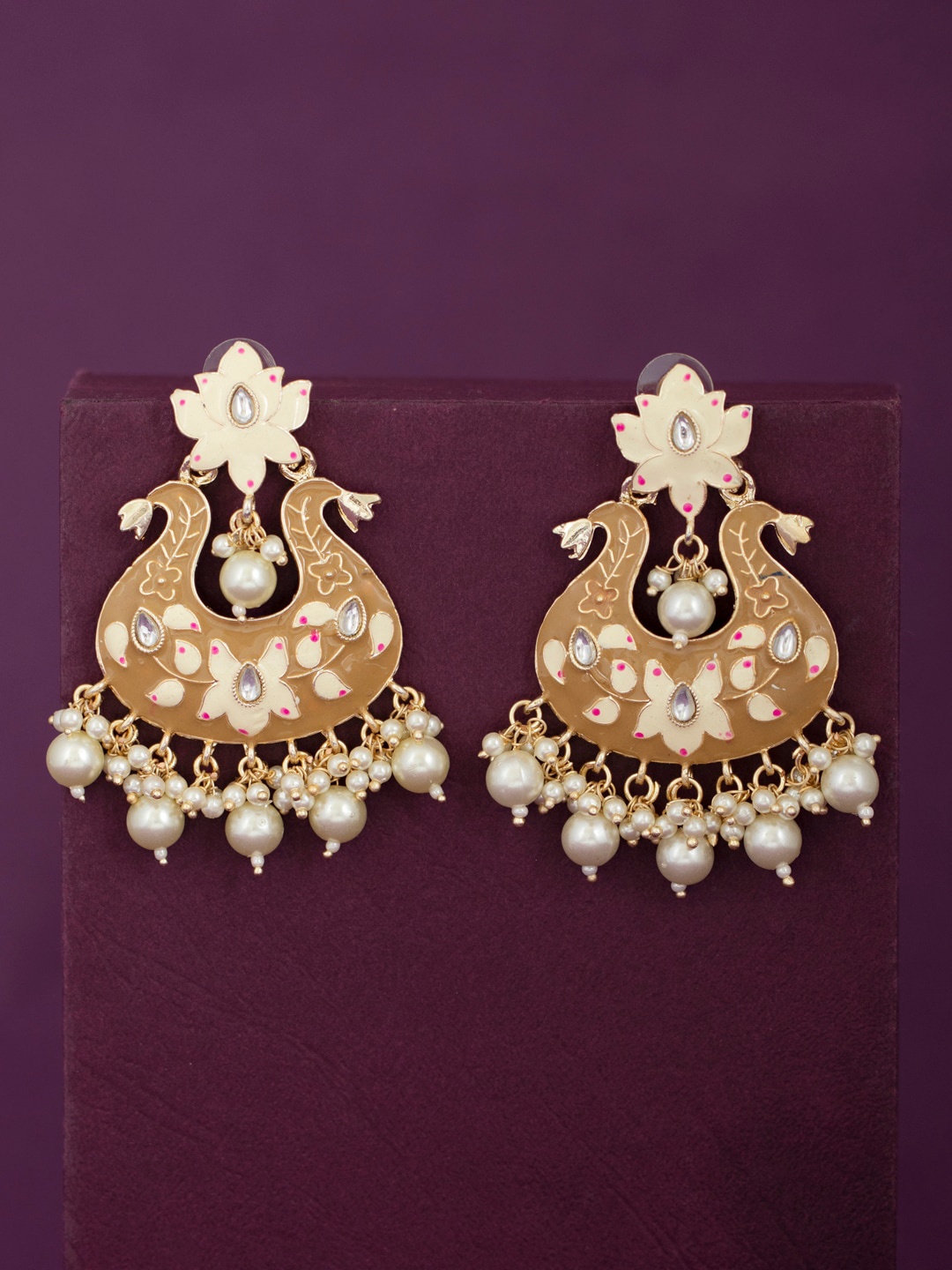 

Sukkhi Gold-Plated Brown Meenakari Contemporary Drop Earrings