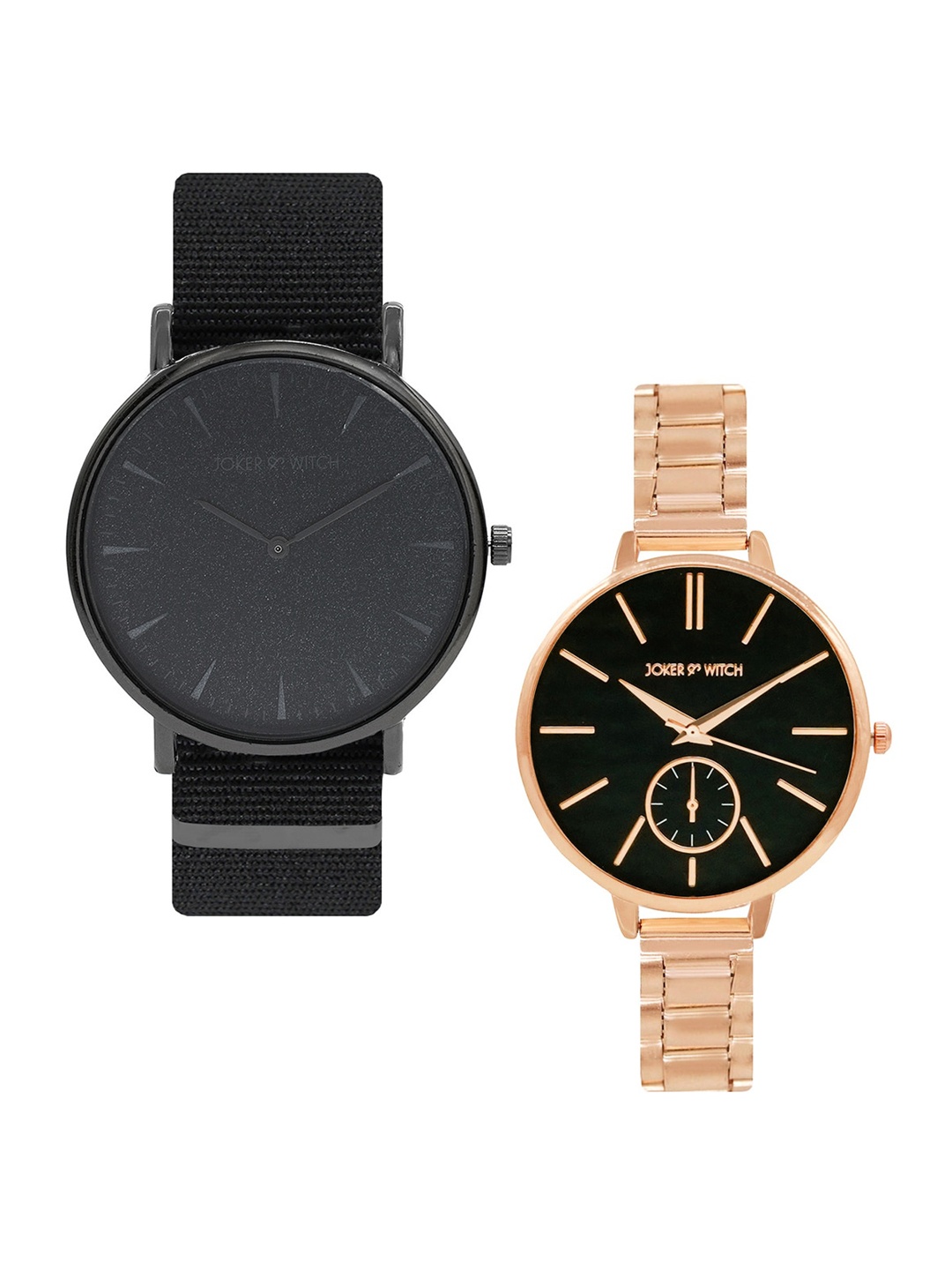 

JOKER & WITCH Black & Rose Gold-Toned Barney & Valancy Couple Watch Set-JWCW183