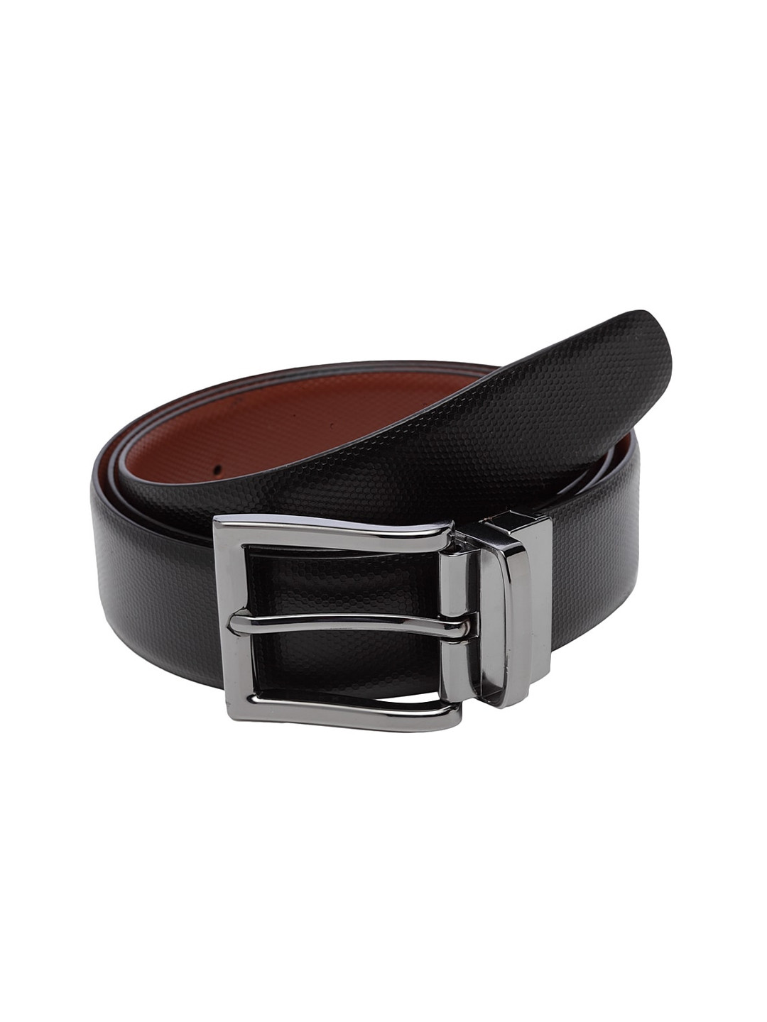 

WELBAWT Men Black & Brown Textured Leather Slim Reversible Belt