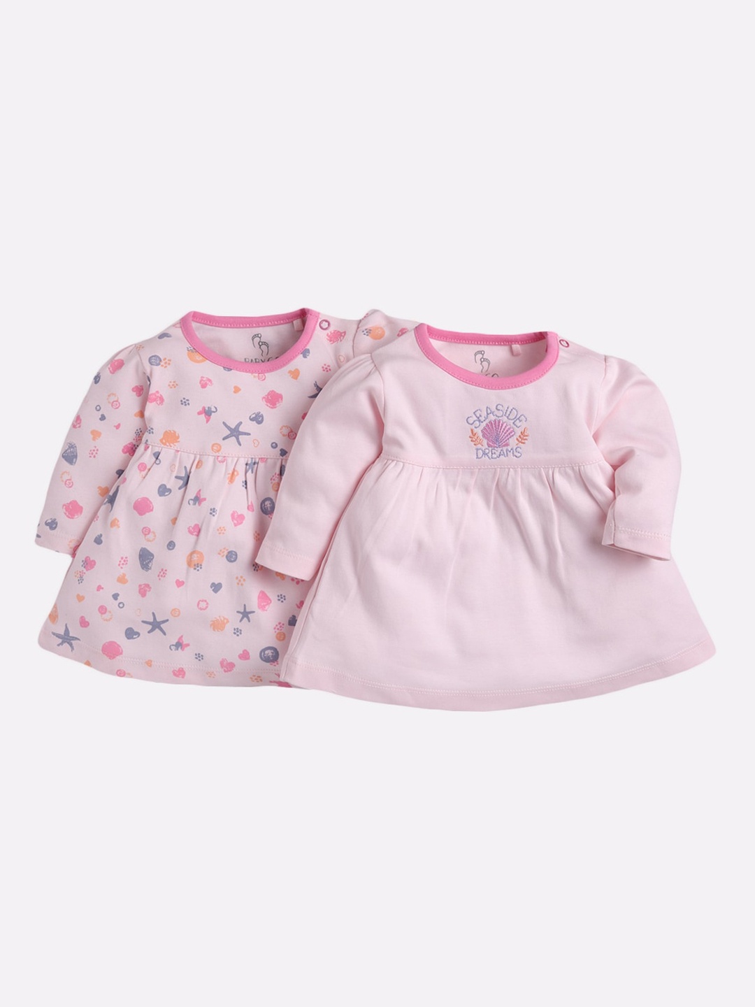 BABY GO Infant Girls Pack Of 2 Pink Printed A-Line Dresses