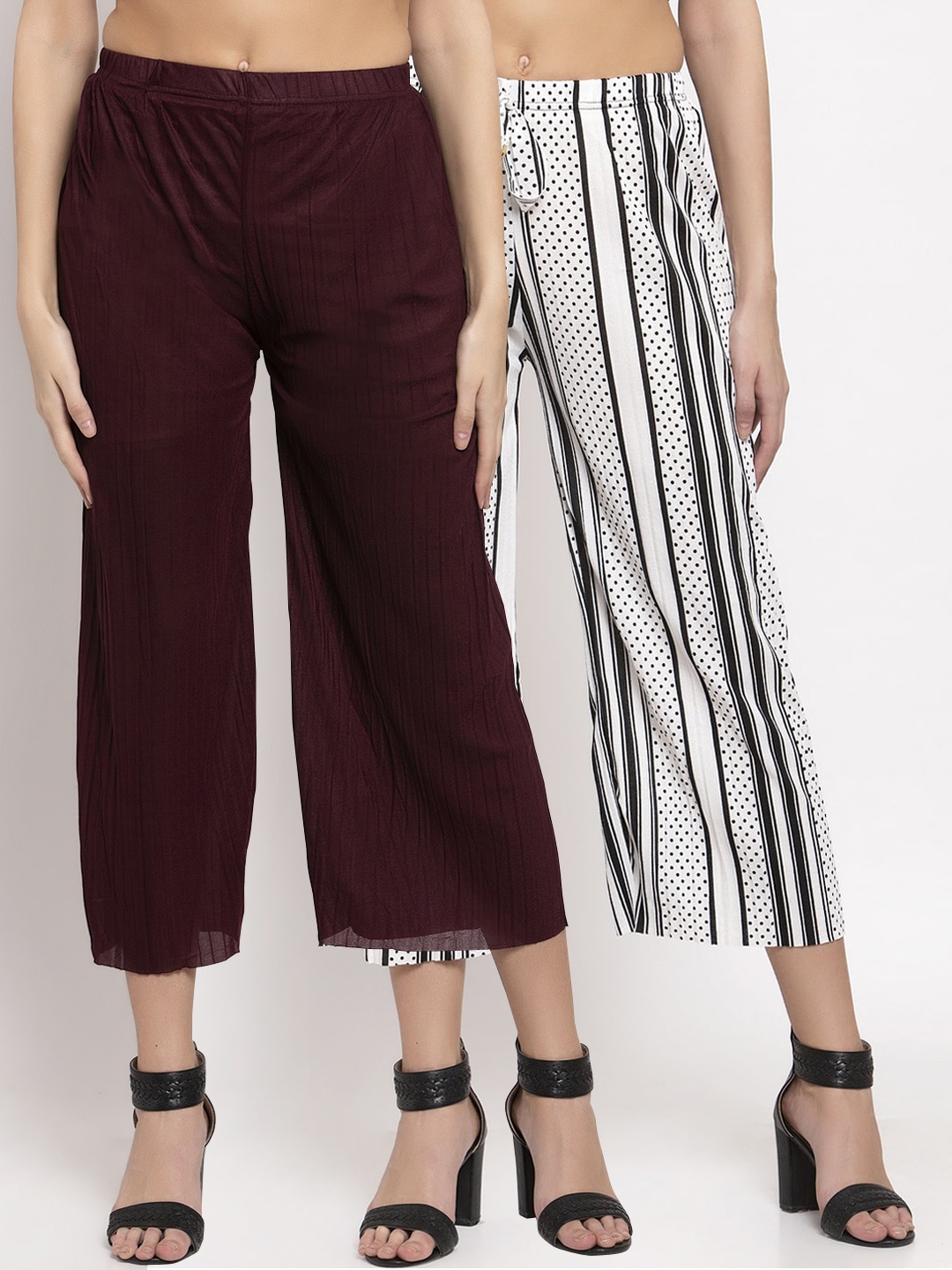 

KLOTTHE Women Pack Of 2 Wide Leg Palazzos, White