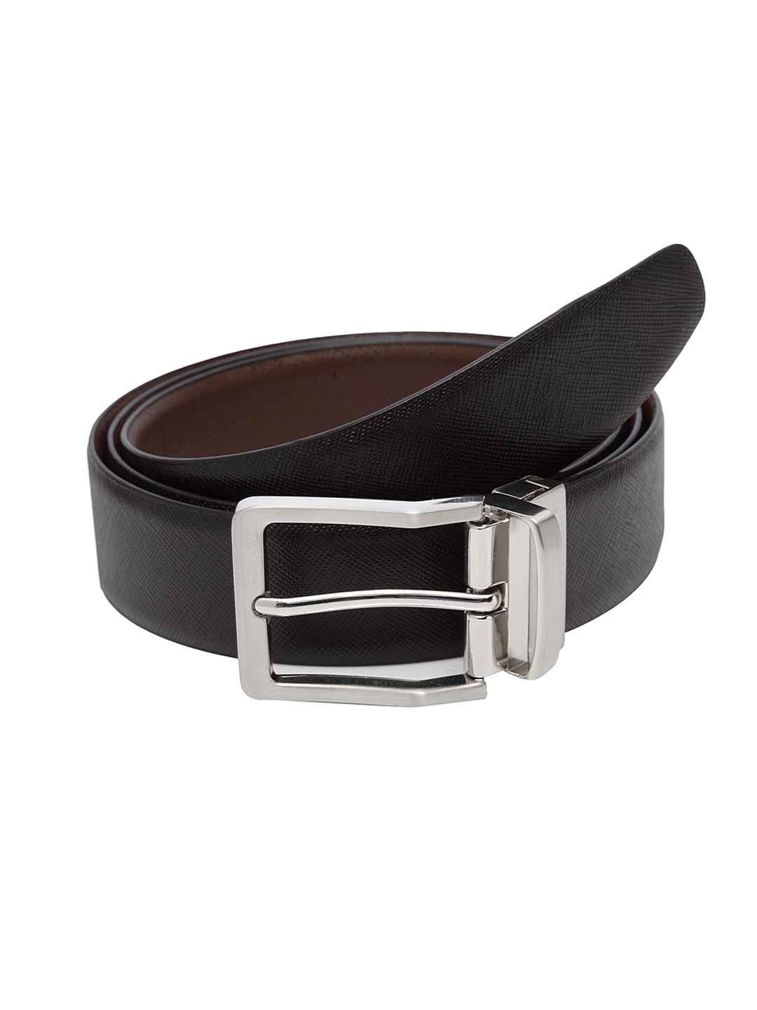 

WELBAWT Men Black & Brown Textured Leather Slim Reversible Belt