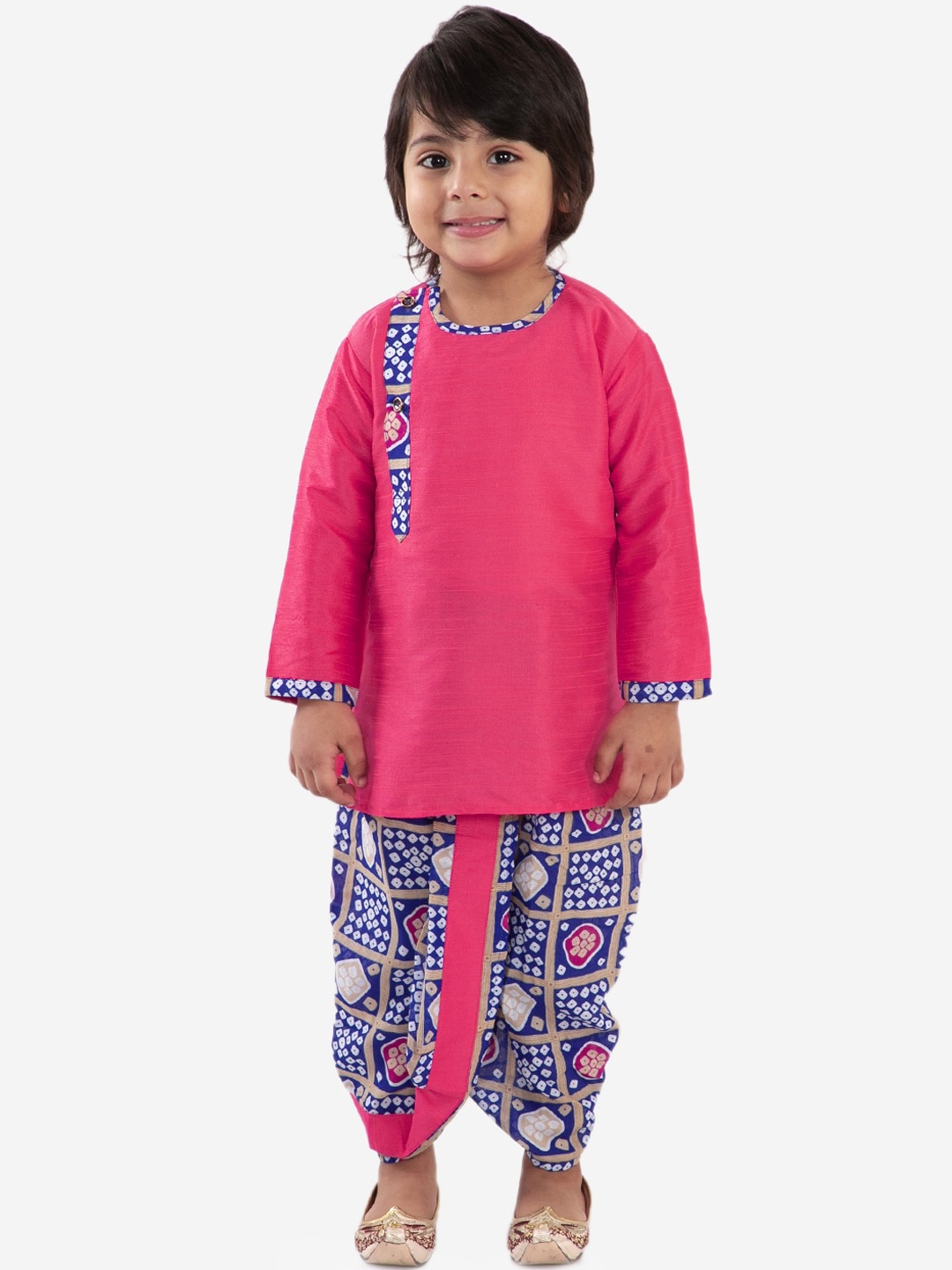 

KID1 Boys Pink & Blue Solid Kurta with Dhoti Pants & Dupatta