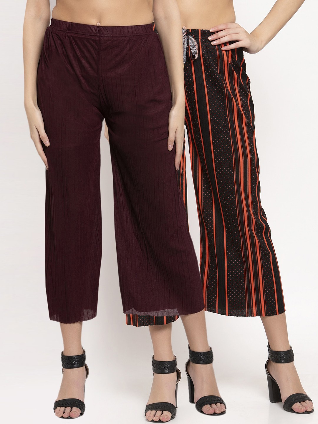 

KLOTTHE Women Pack Of 2 Wide Leg Palazzos, Burgundy