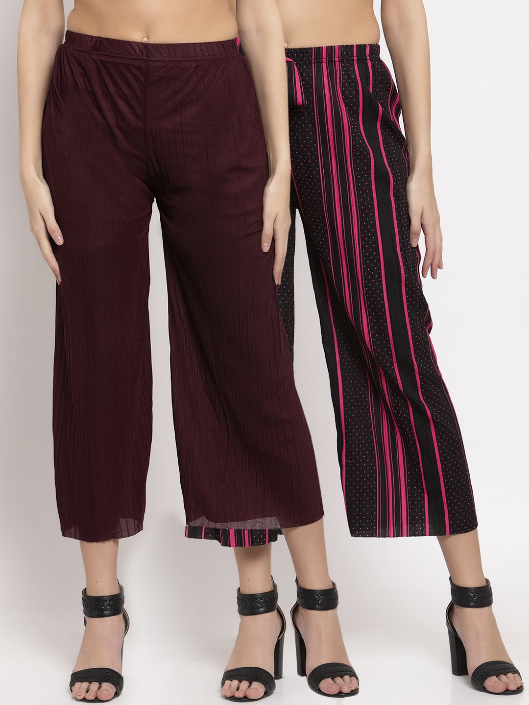 

KLOTTHE Women Pack Of 2 Wide Leg Palazzos, Pink