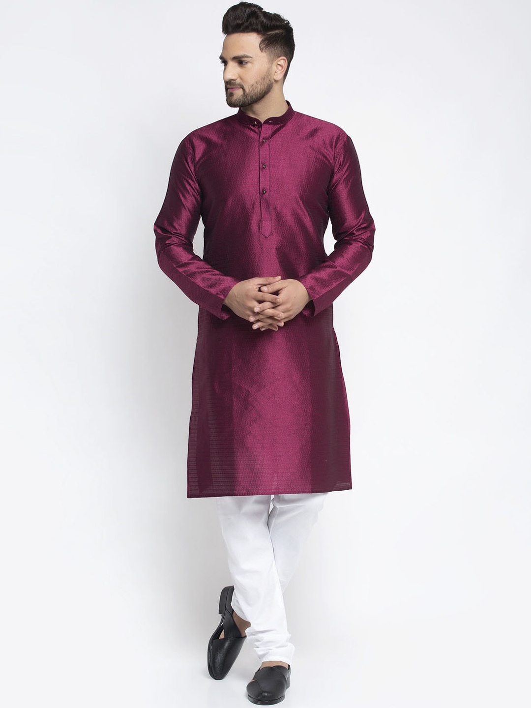 

Jompers Men Purple & White Woven Design Kurta with Pyjamas