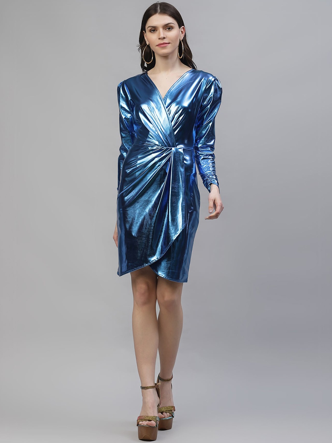 

Athena Women Blue Solid Wrap Dress