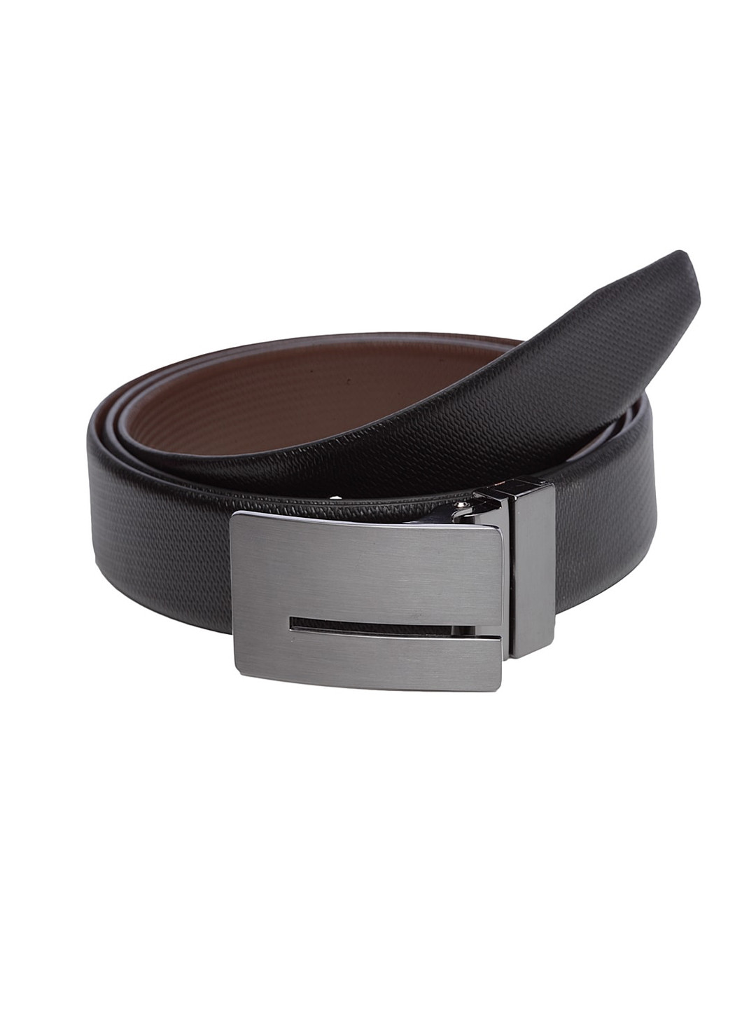 

WELBAWT Men Black & Brown Textured Leather Slim Reversible Belt