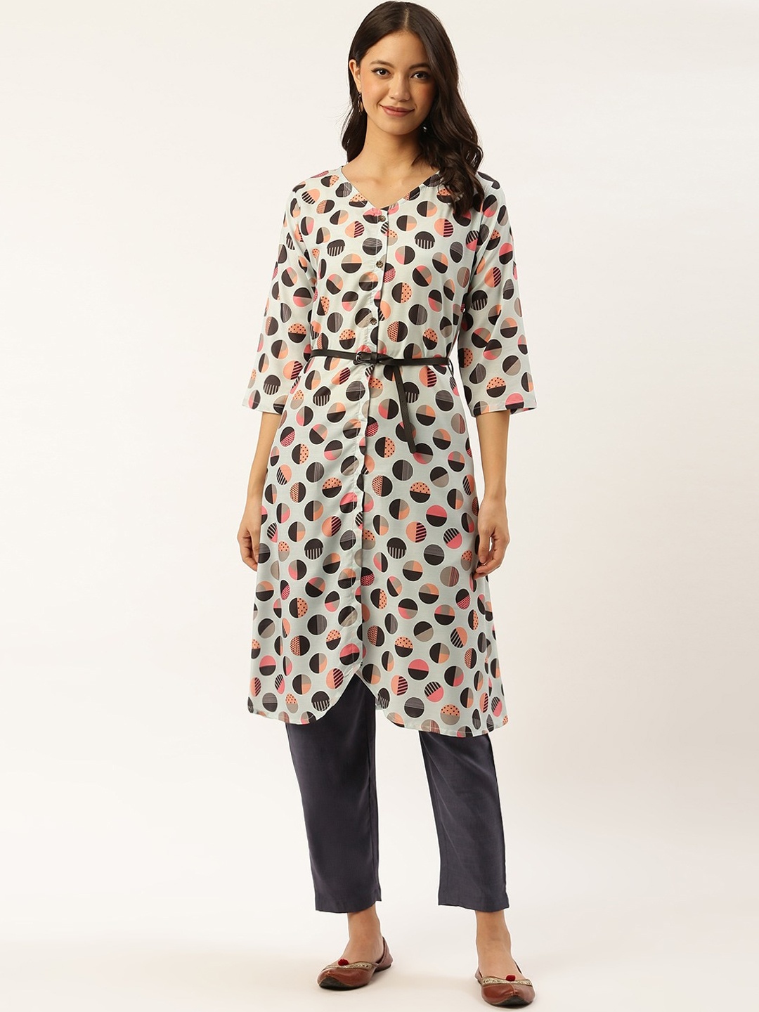 

shiloh Women Blue Geometric Printed Kurta