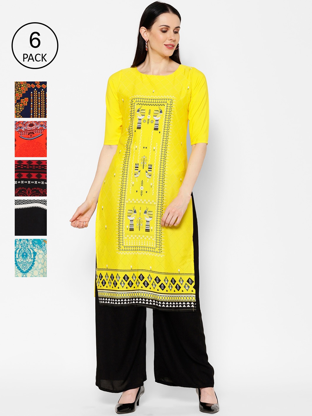 

7Threads Women Multicoloured Ethnic Motifs Printed Sequins Crepe Kurta, Multi