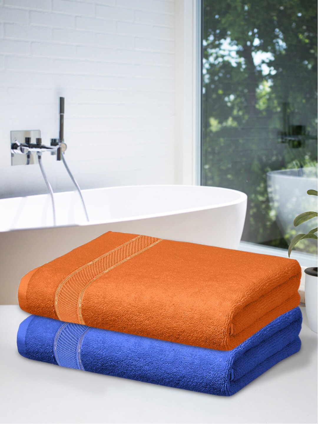 

Kuber Industries Set Of 2 Solid 500 GSM Cotton Bath Towels, Orange