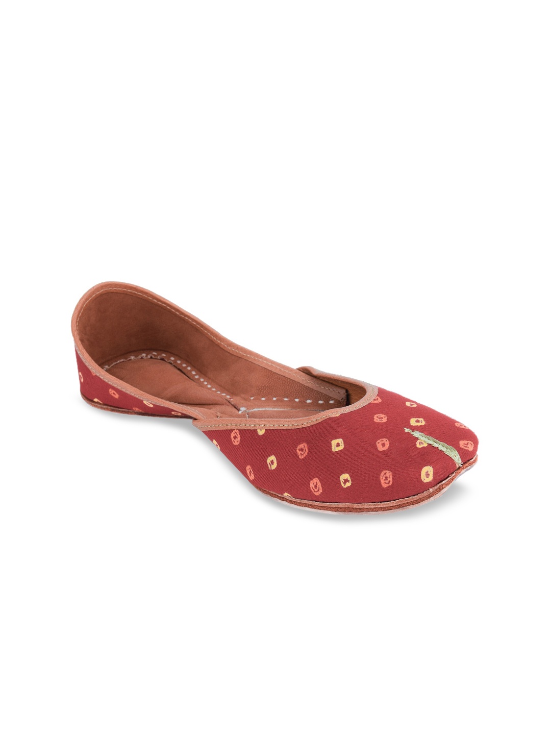 

DESI COLOUR Women Red Printed Leather Mojaris